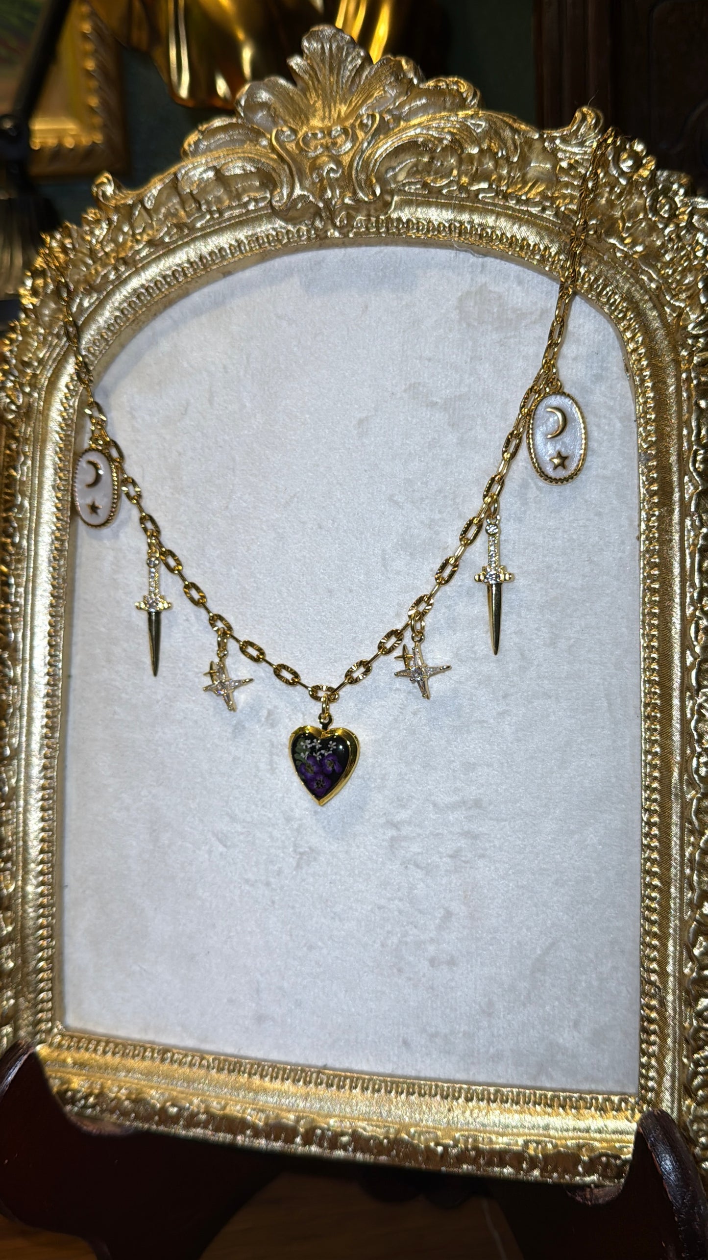 Purple Alyssum locket charm necklace #1