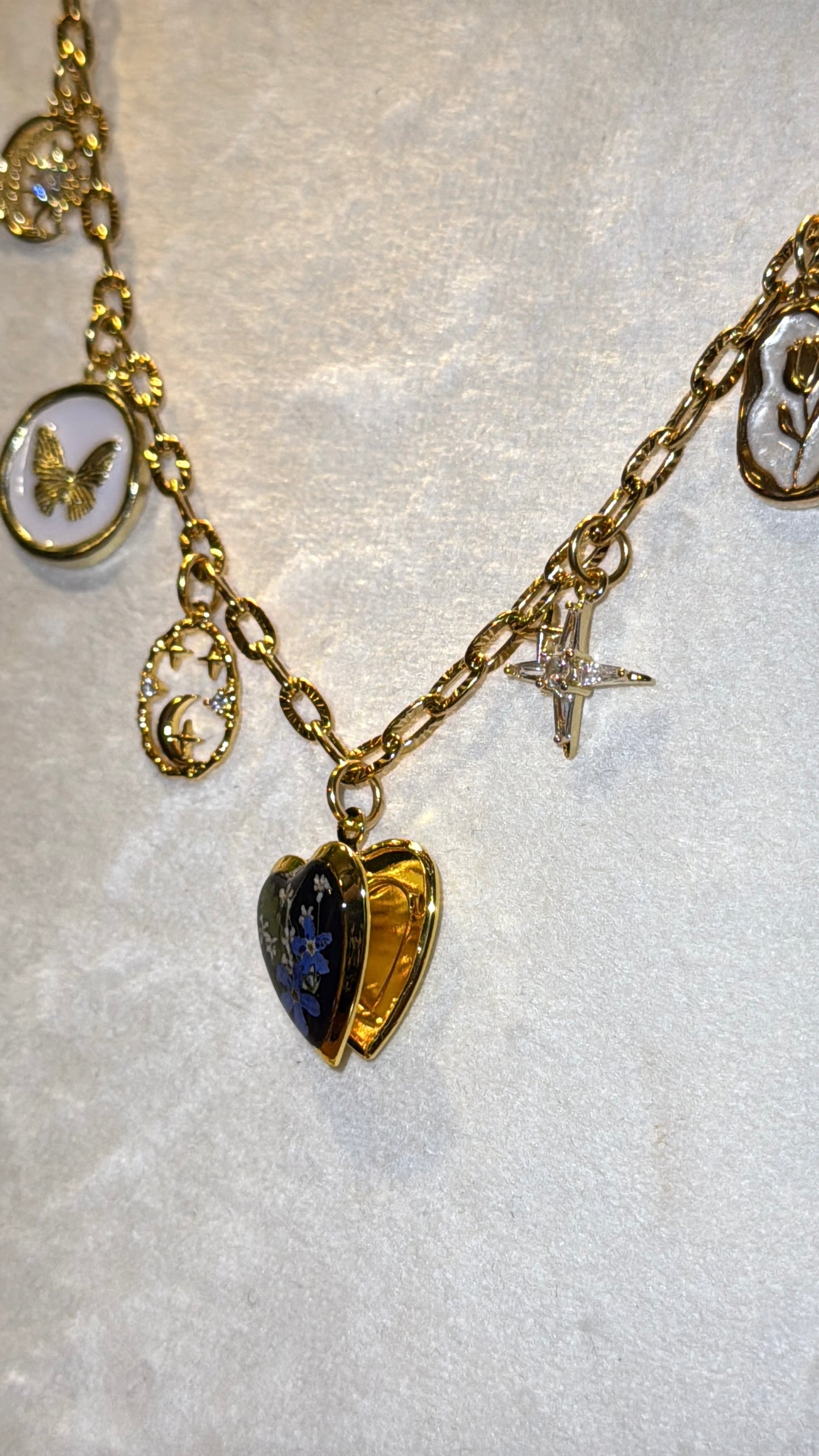 Forget me not locket charm necklace #4