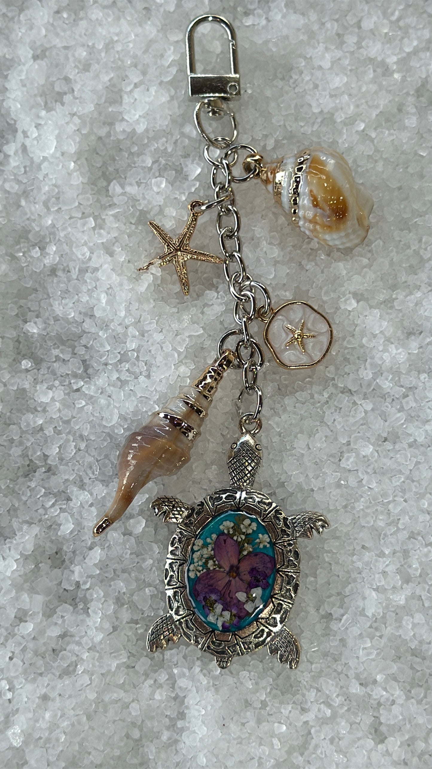 Pressed flower turtle bag charm #3
