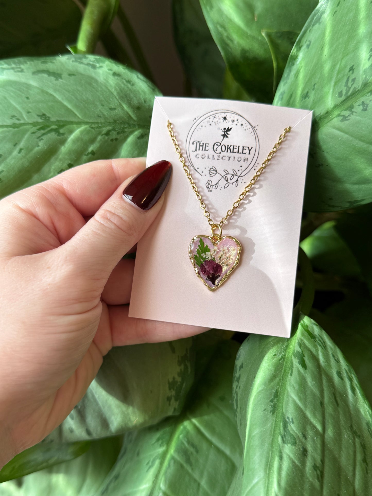 Pressed rose heart necklace