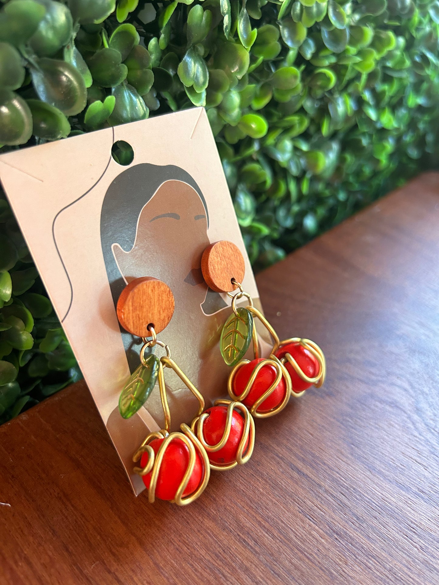 Wire wrapped cherry earrings