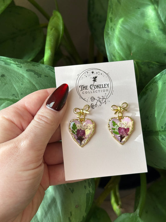 Pressed rose heart earrings