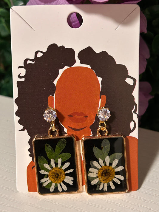 Black resin gold rectangle earrings