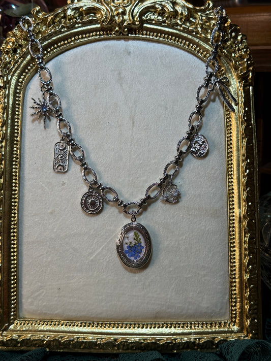 Silver locket charm necklace (f)