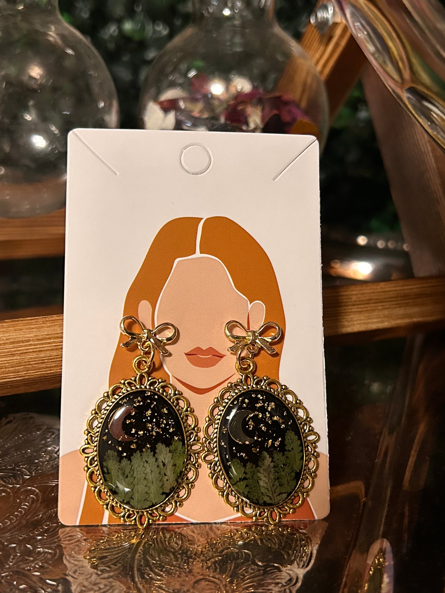 Gold forest night earrings