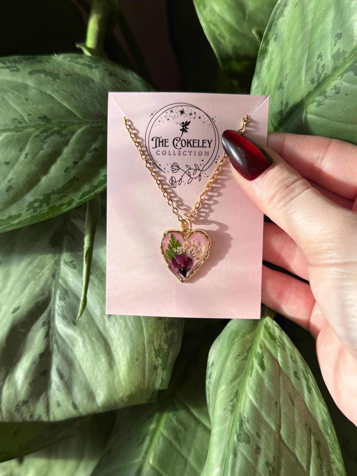 Pressed rose heart necklace