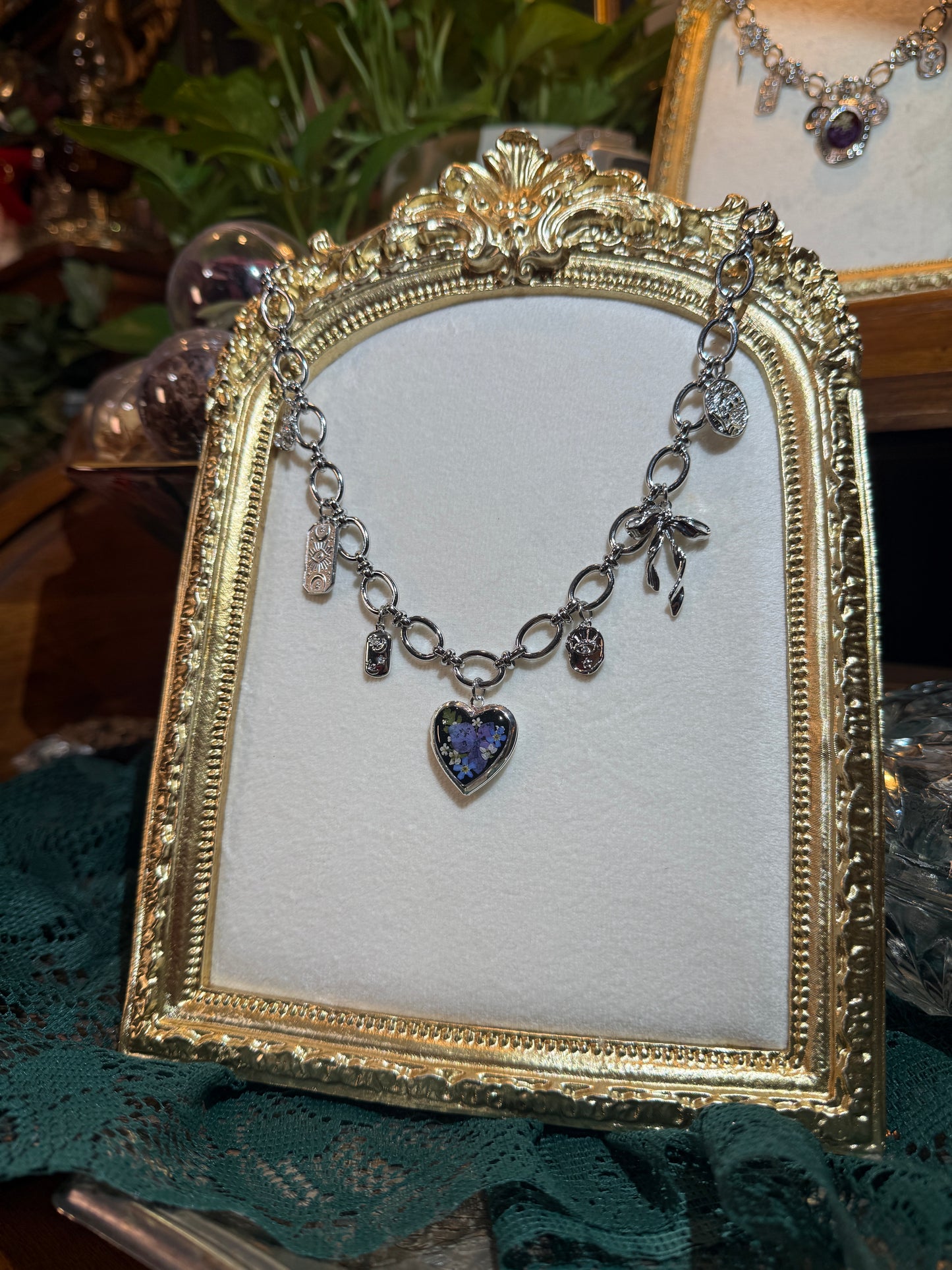 Silver locket charm necklace (b)
