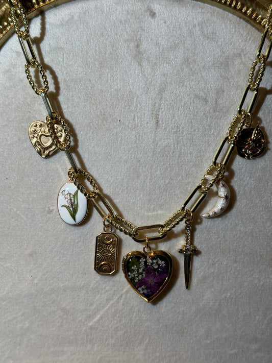 Gold locket charm necklace (b)