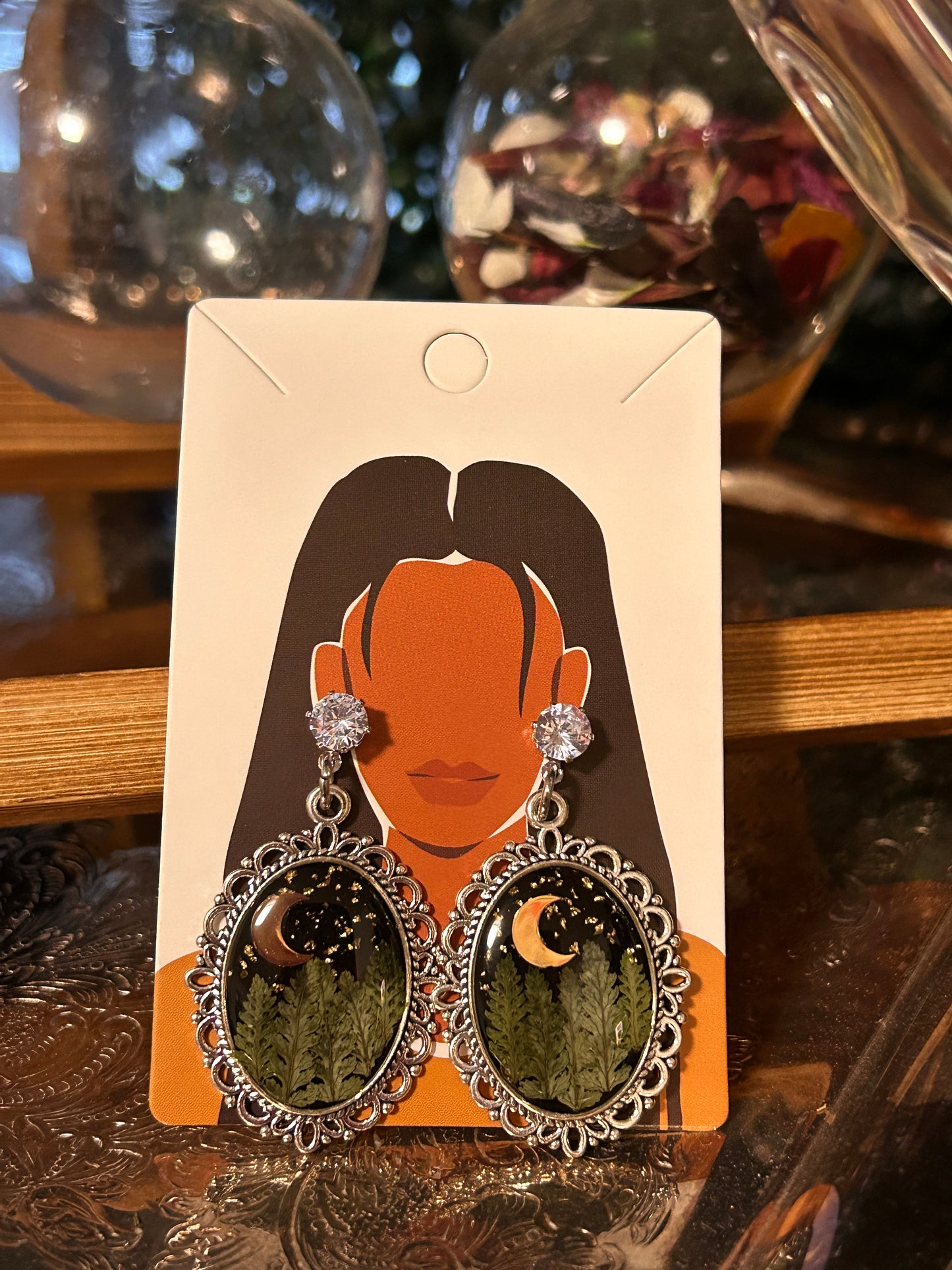 Silver forest night earrings