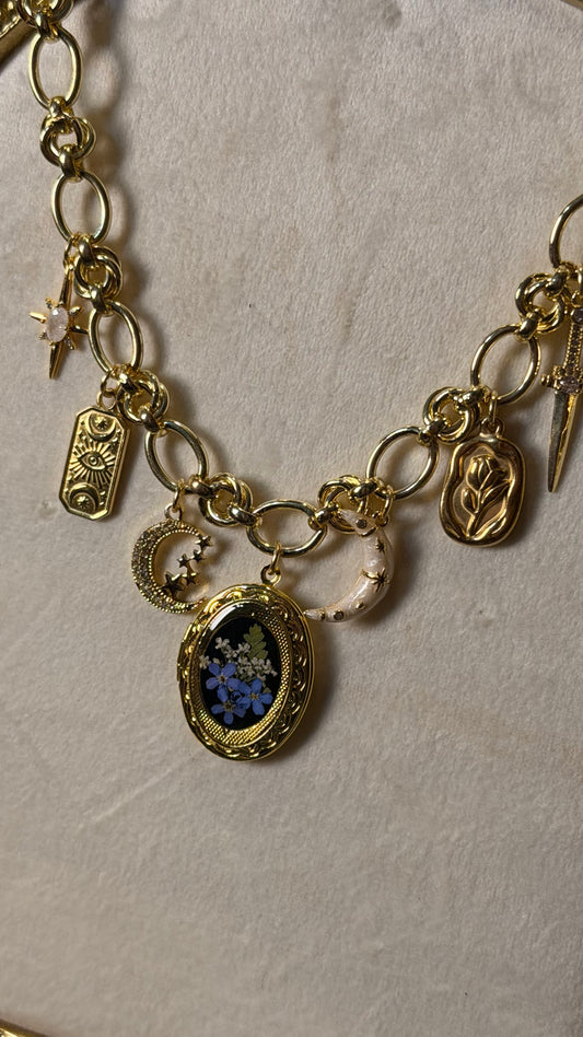 Gold locket charm necklace (e)