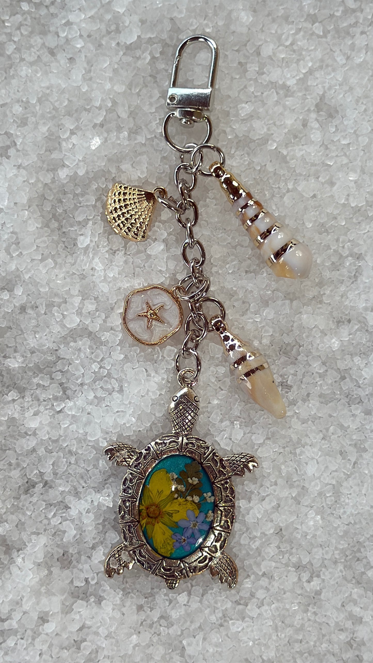 Pressed flower turtle bag charm #2