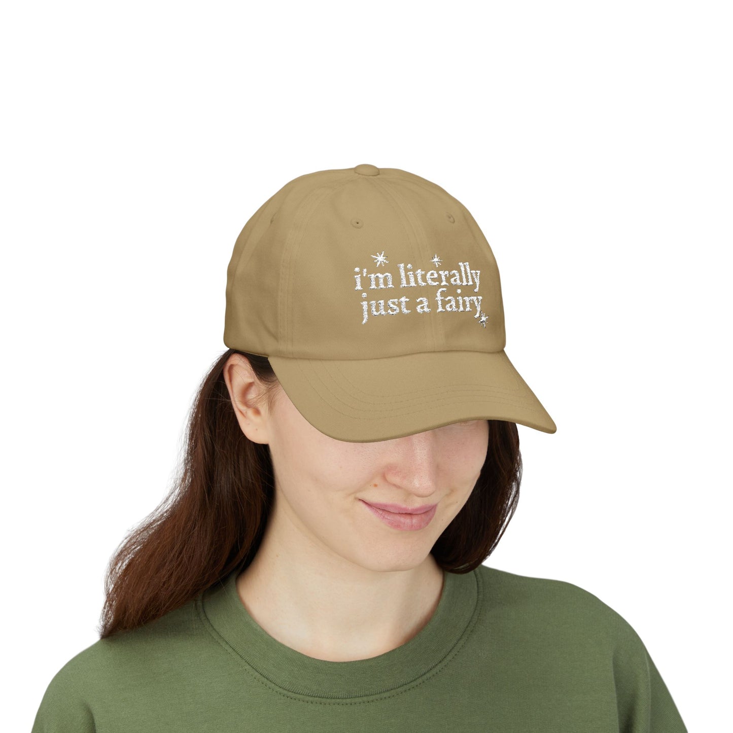 i'm literally just a fairy Dad Cap | embroidered text, whimsical stars