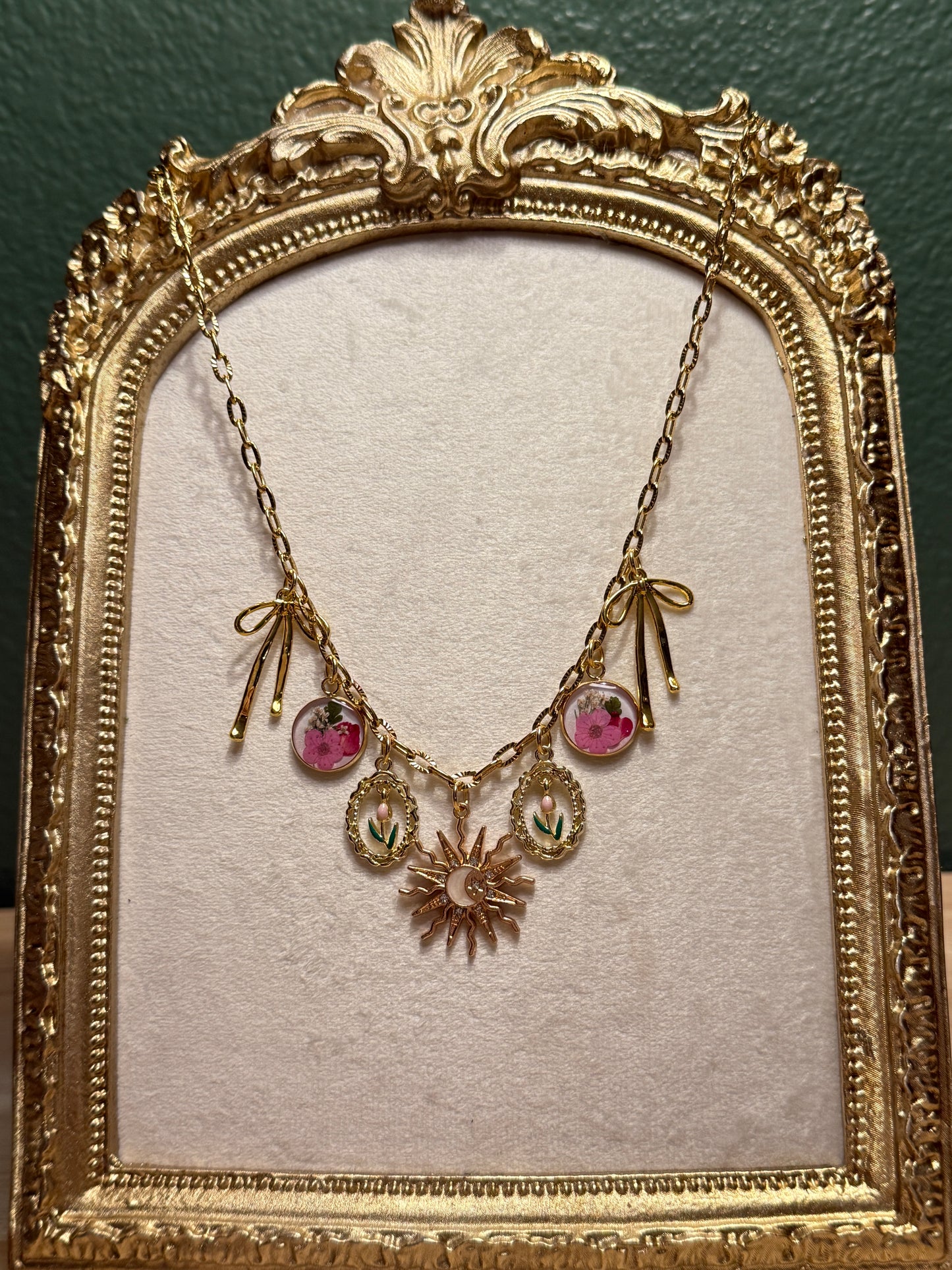 Pink forget me not charm necklace (#4)