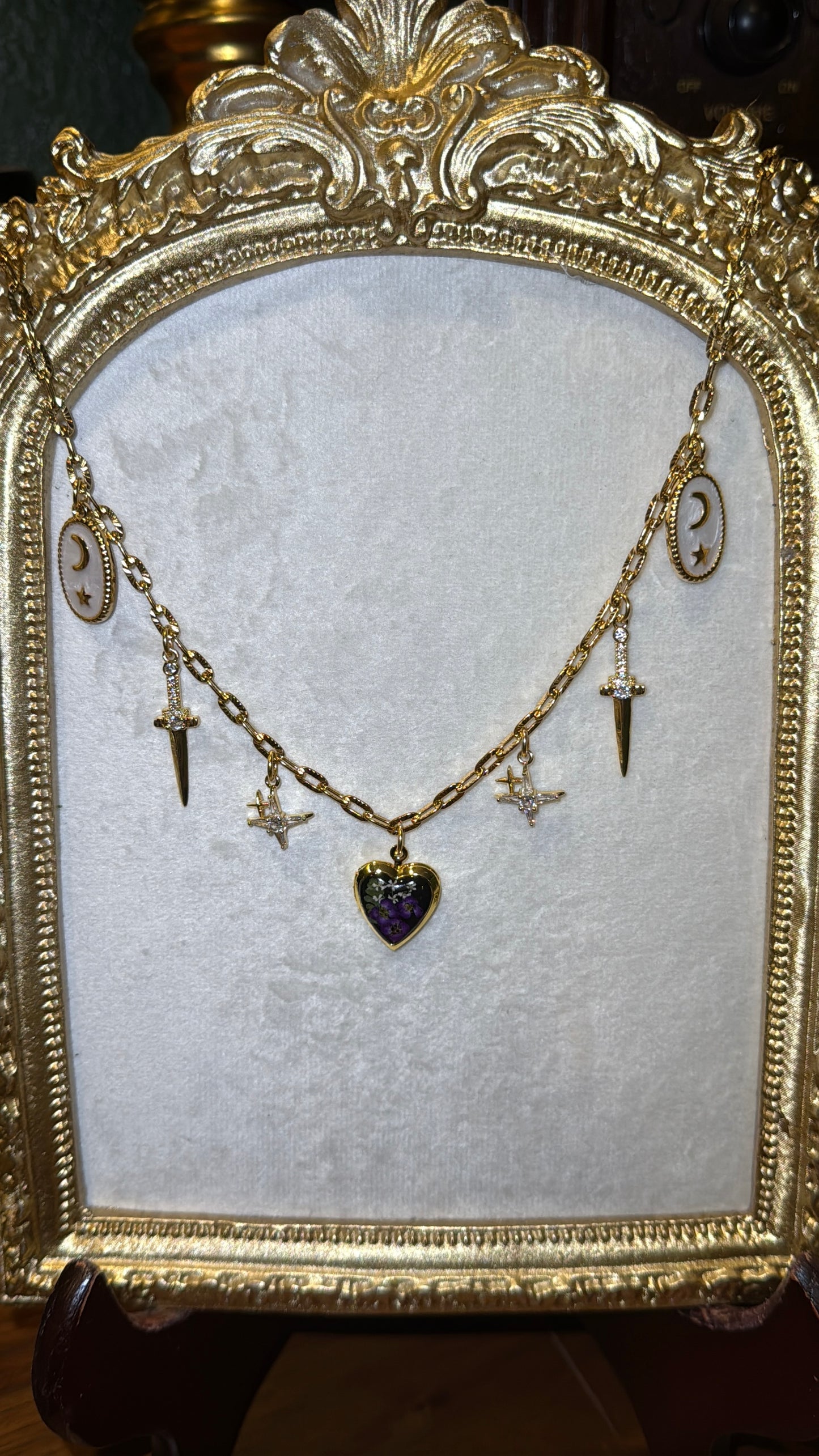 Purple Alyssum locket charm necklace #1