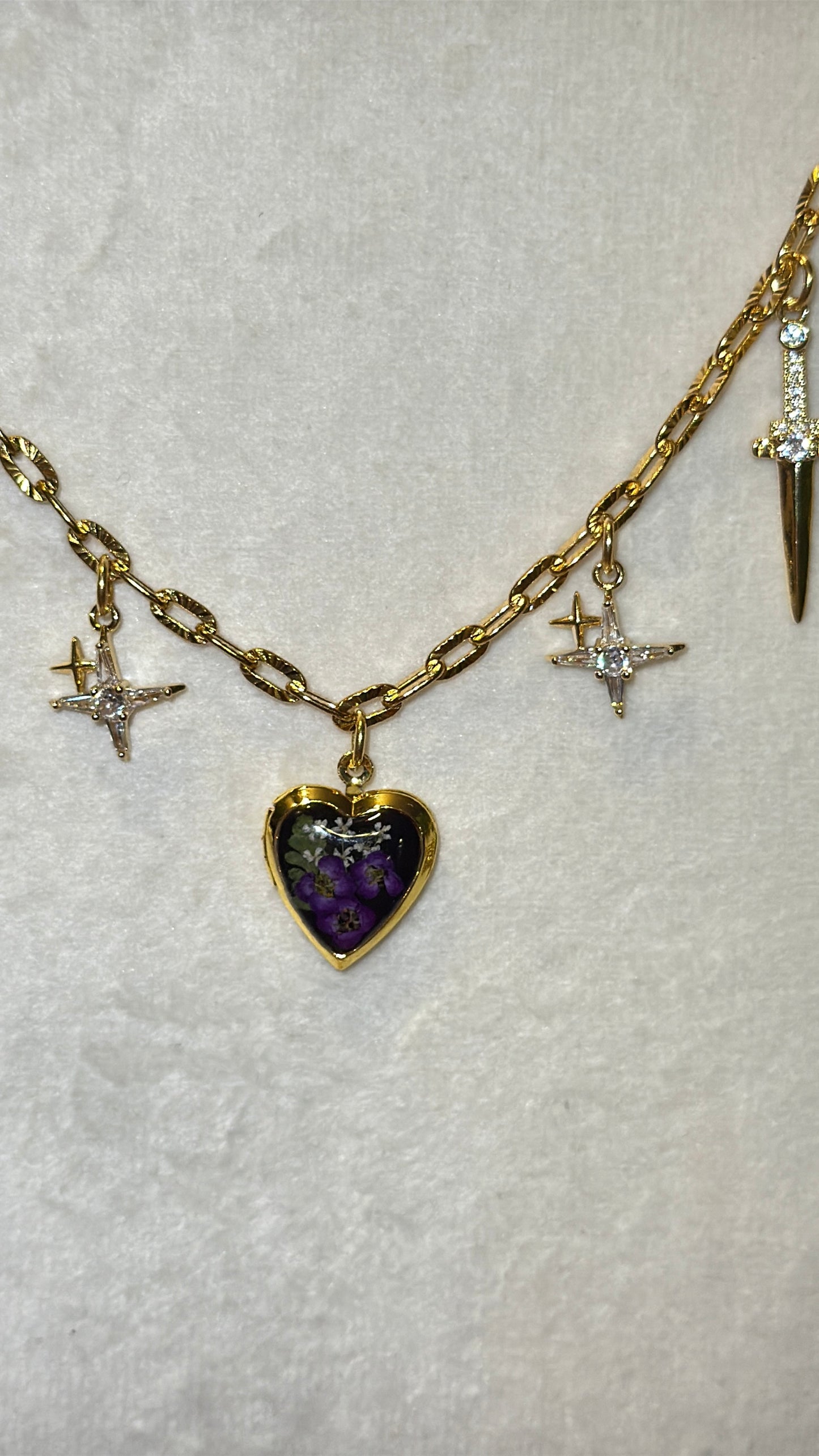 Purple Alyssum locket charm necklace #1
