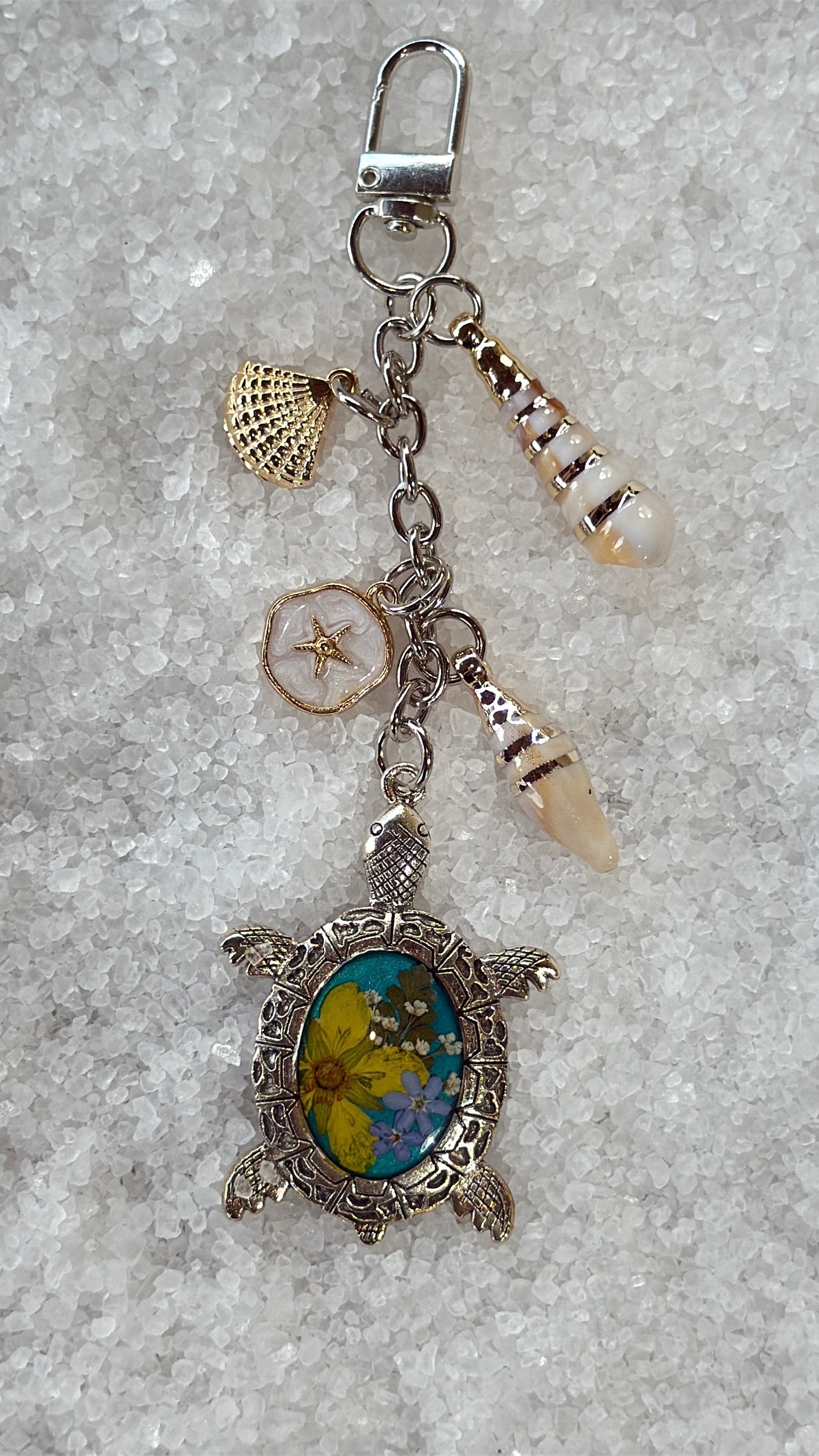 Pressed flower turtle bag charm #2