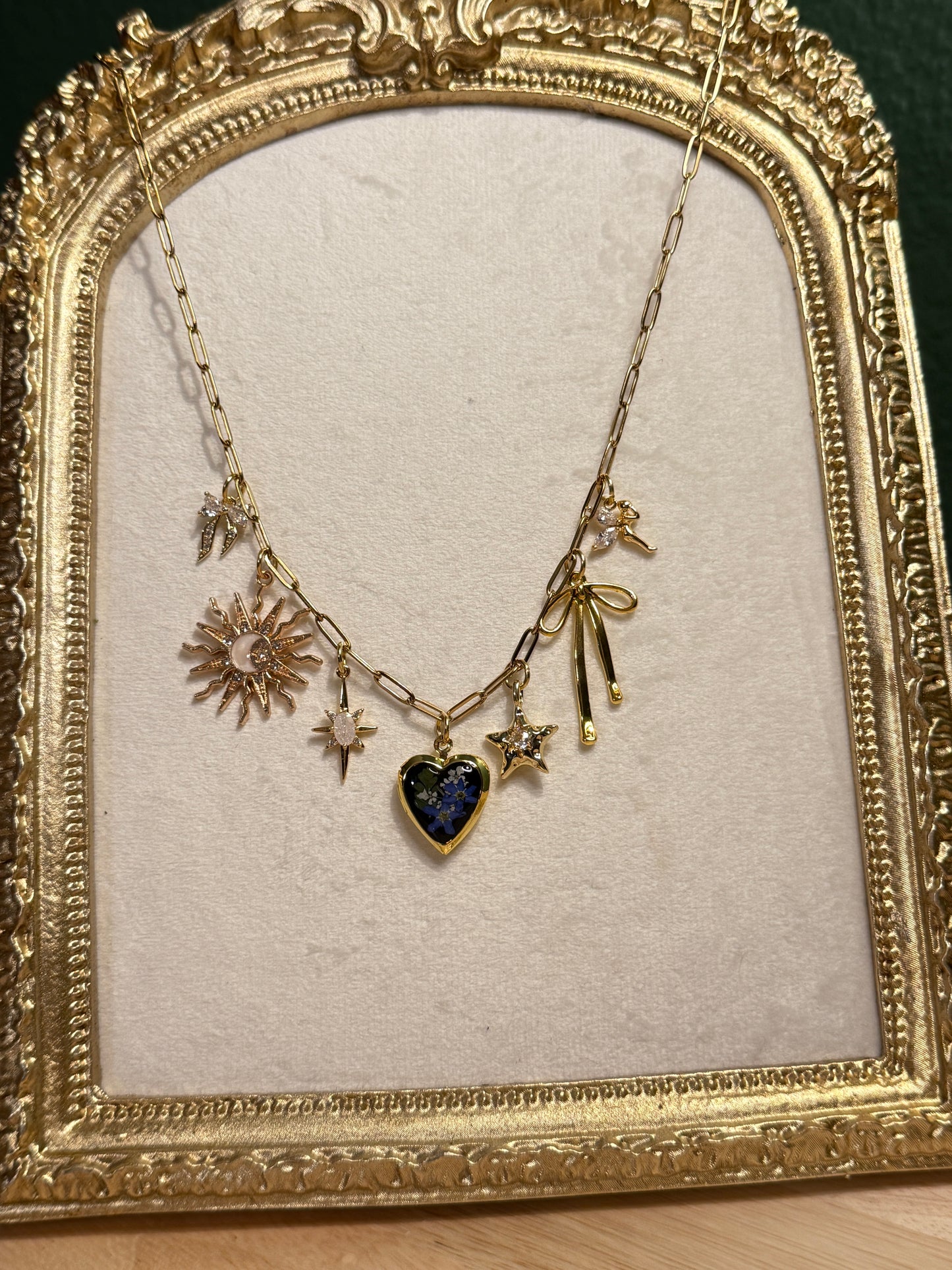 Forget me not locket charm necklace (#5)