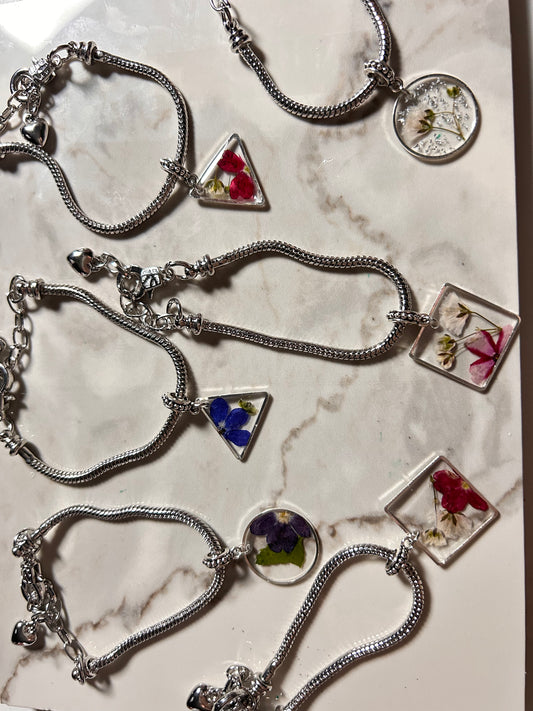 Pressed flower starter charm bracelet
