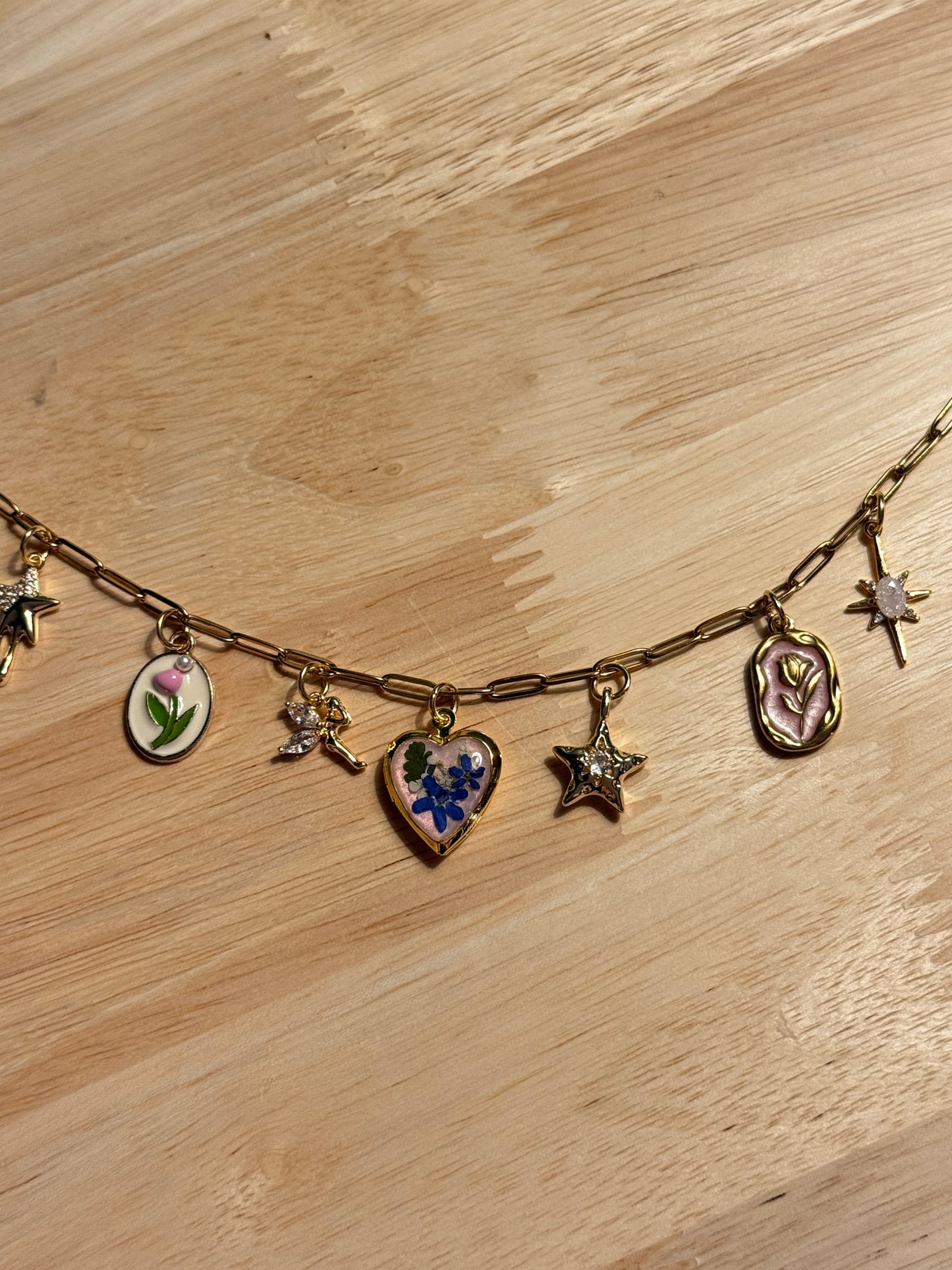 Forget me not locket charm necklace (#6)
