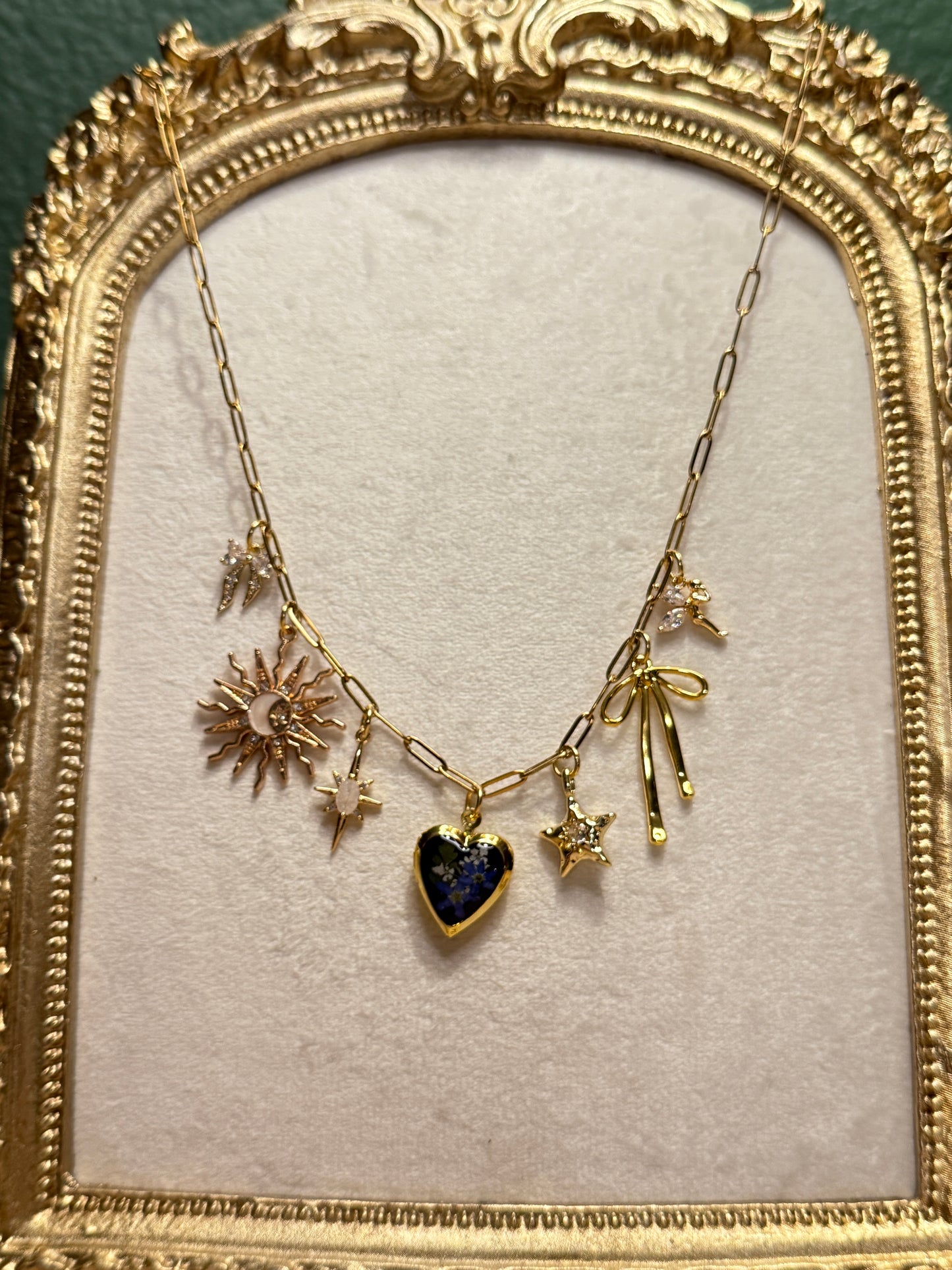 Forget me not locket charm necklace (#5)