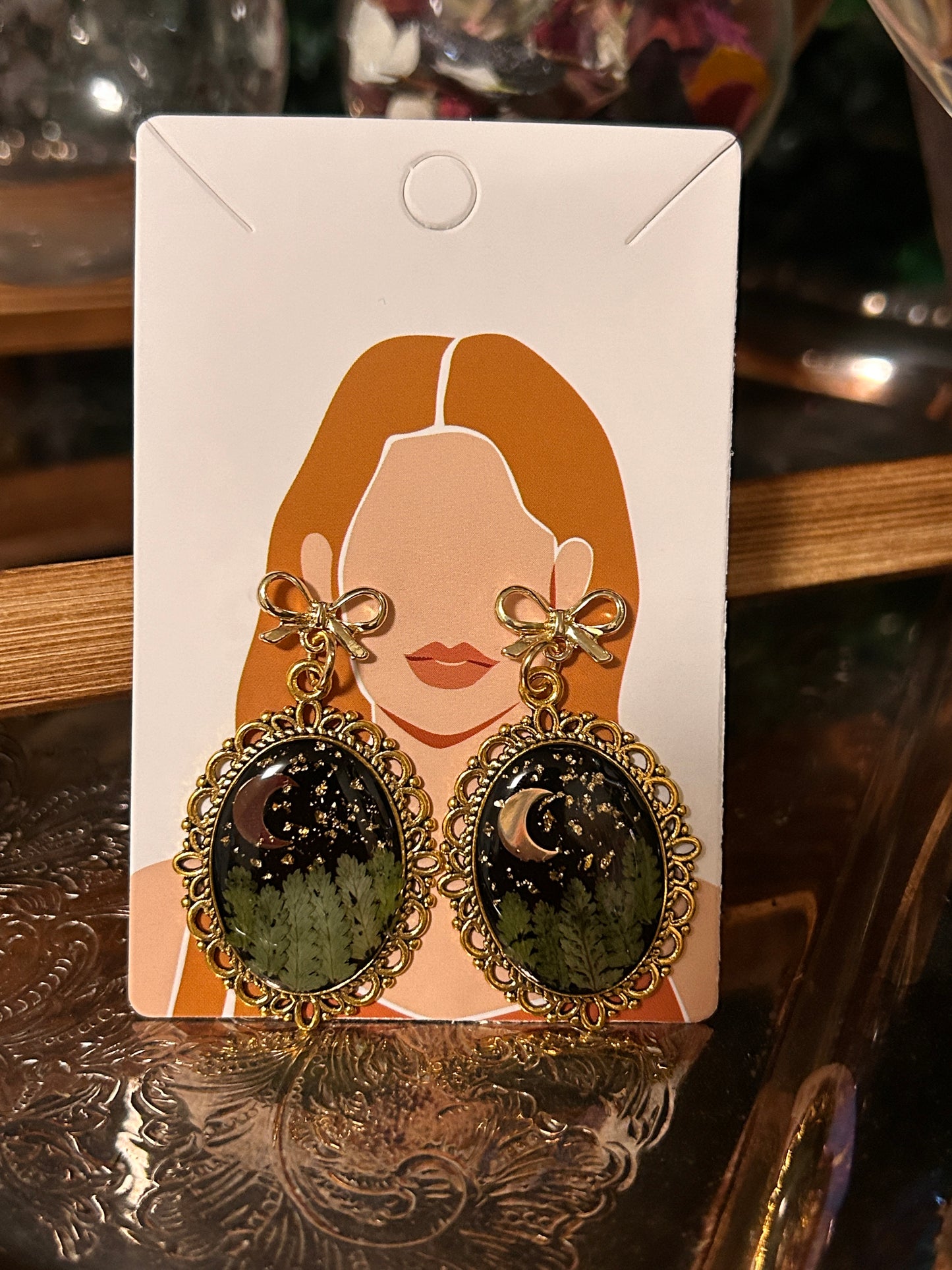 Gold forest night earrings