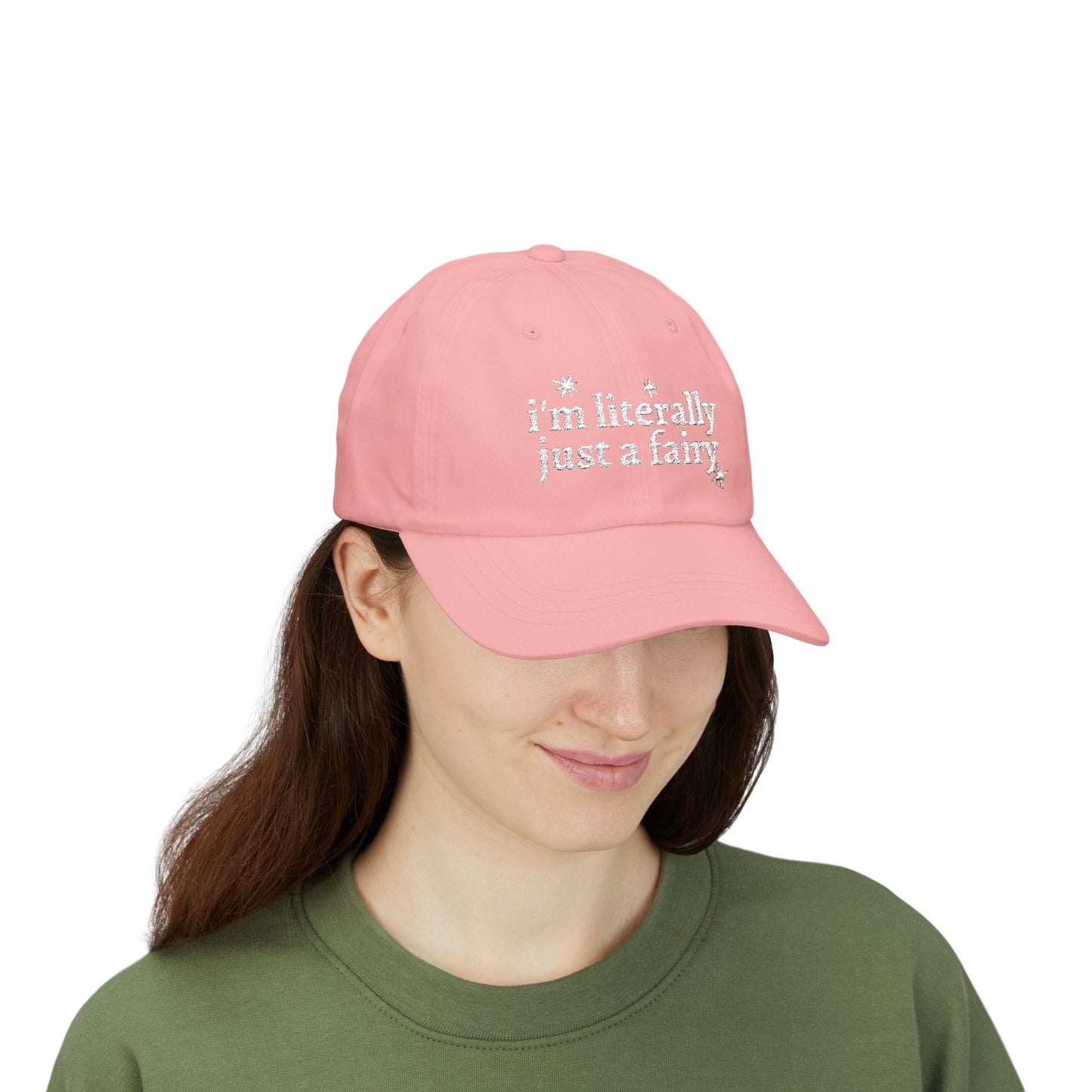 i'm literally just a fairy Dad Cap | embroidered text, whimsical stars