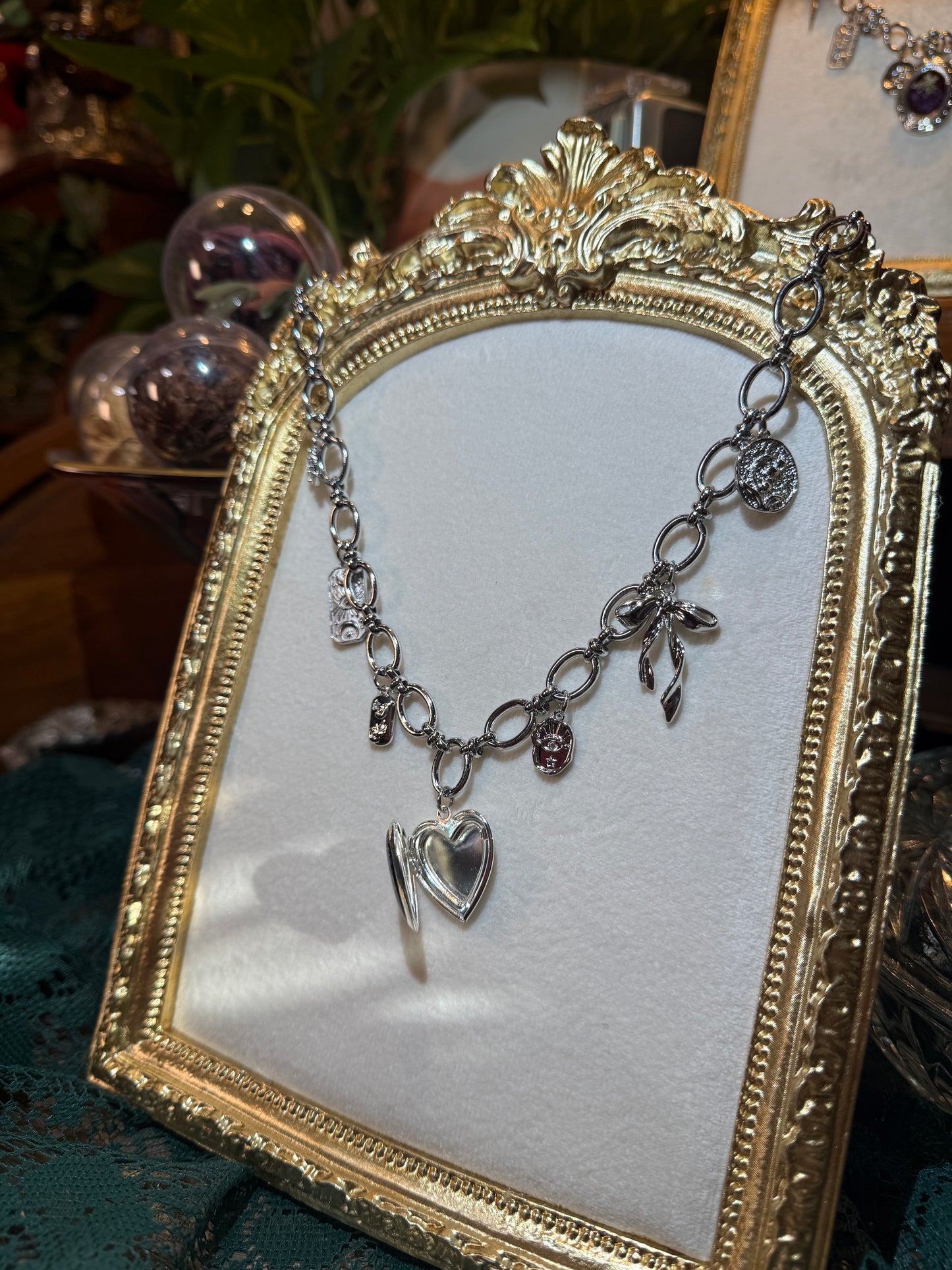 Silver locket charm necklace (b)