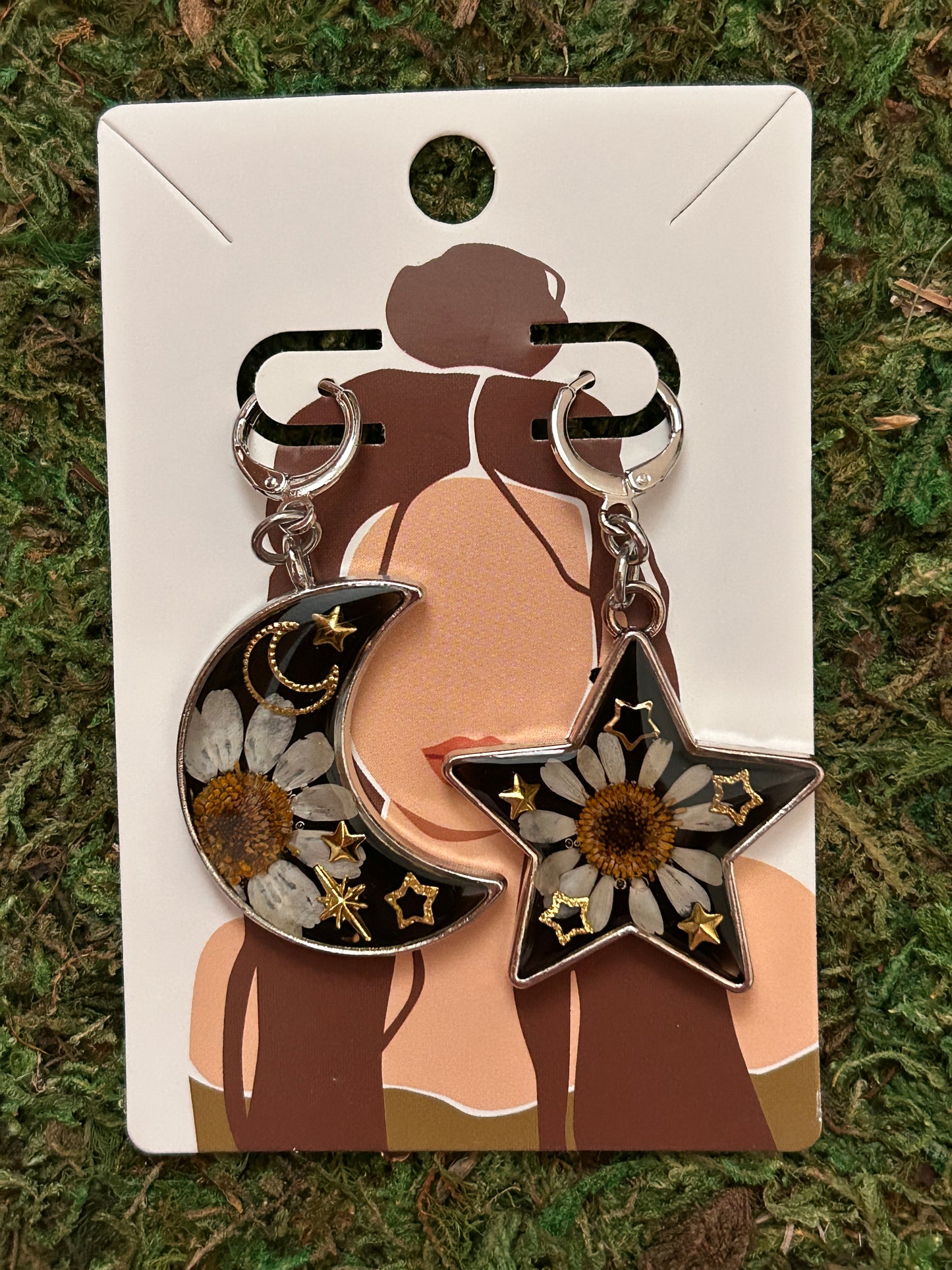 Star&moon earrings (black resin)