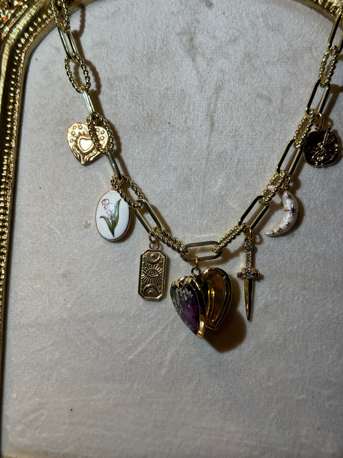 Gold locket charm necklace (b)