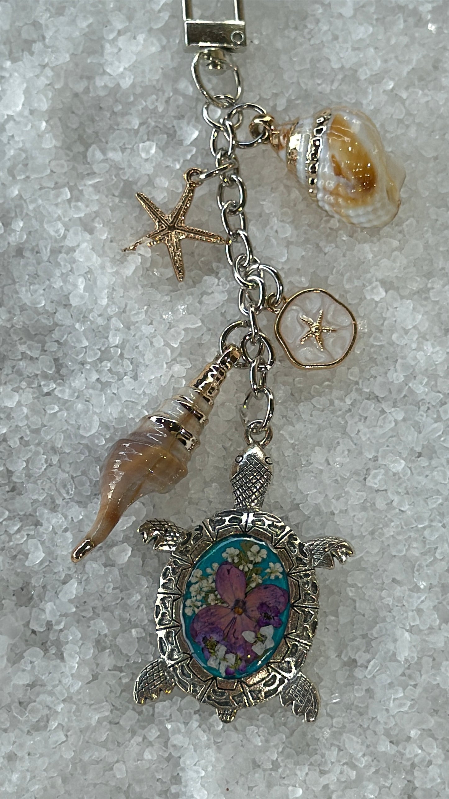 Pressed flower turtle bag charm #3