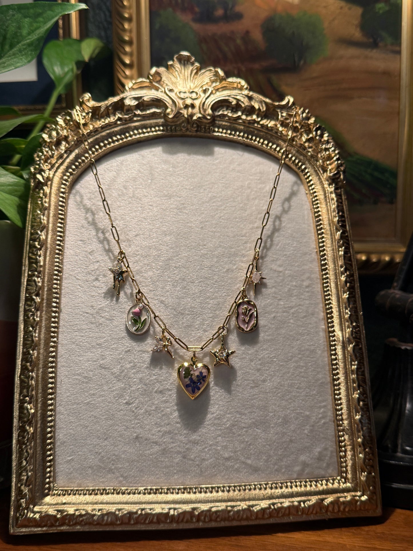 Forget me not locket charm necklace (#6)