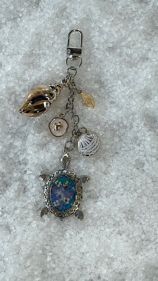 Pressed flower turtle bag charm #6