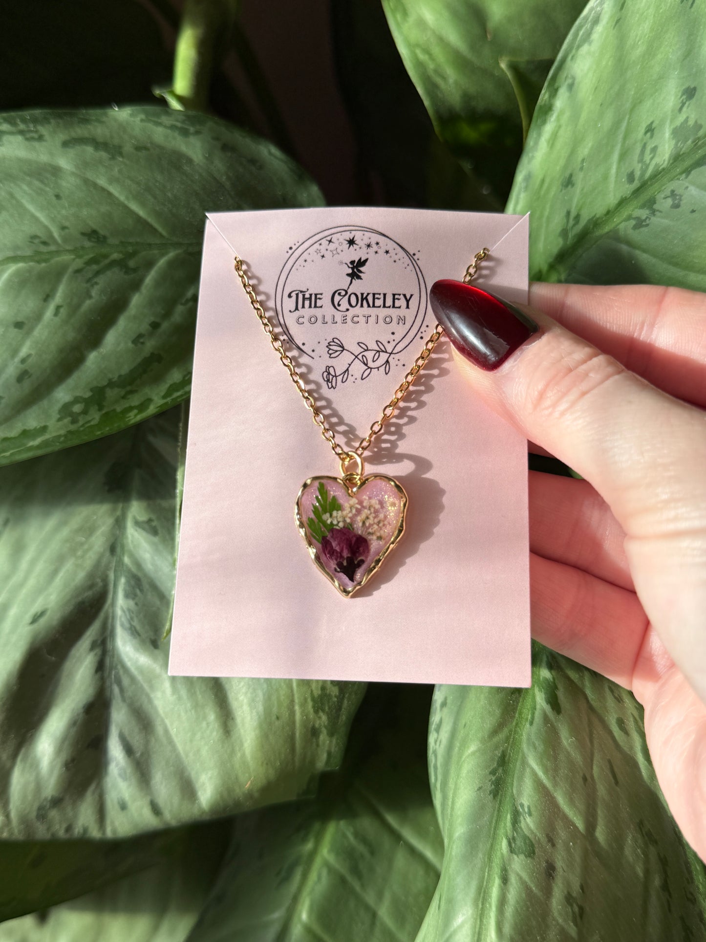 Pressed rose heart necklace