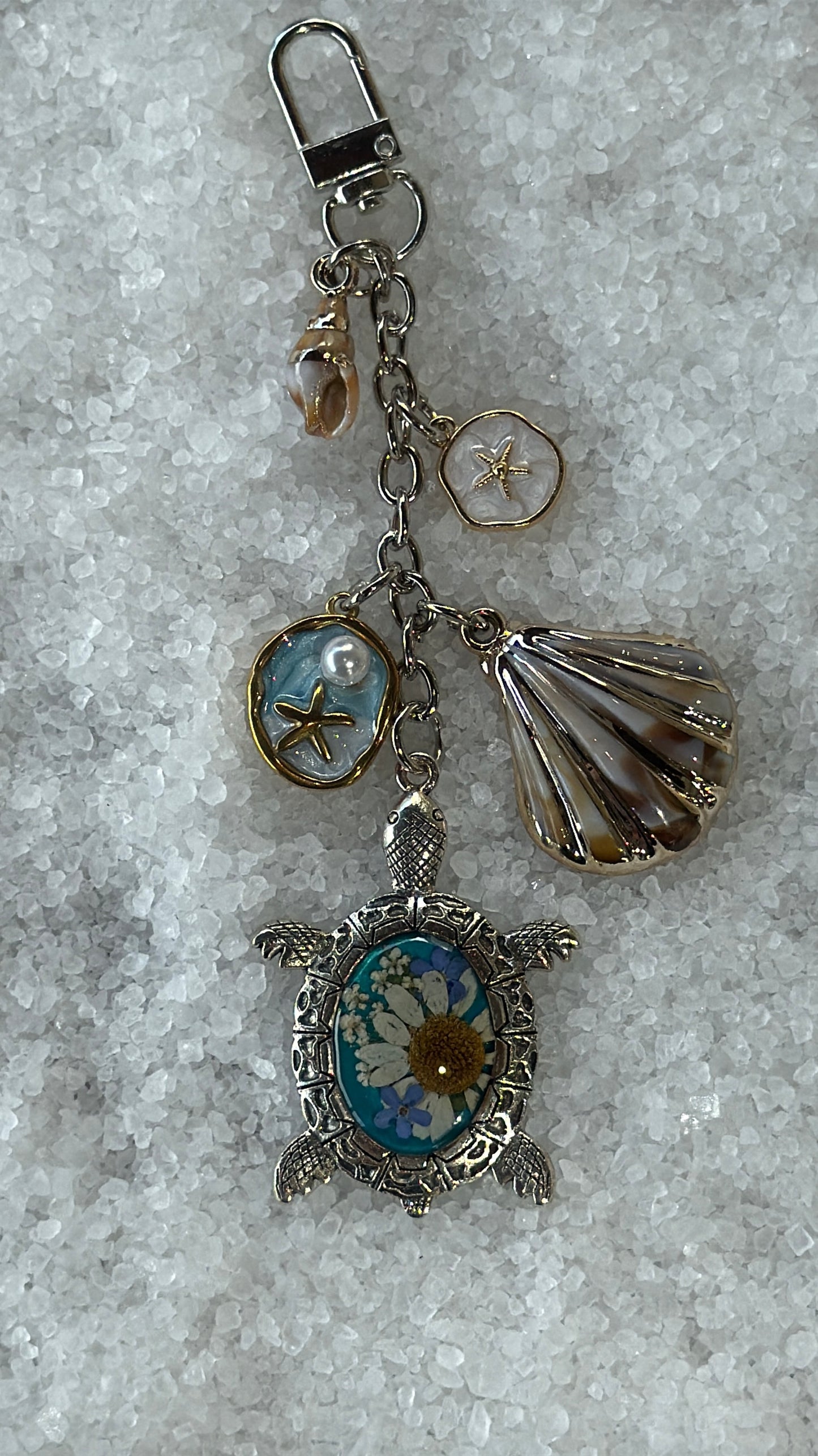 Pressed flower turtle bag charm #5