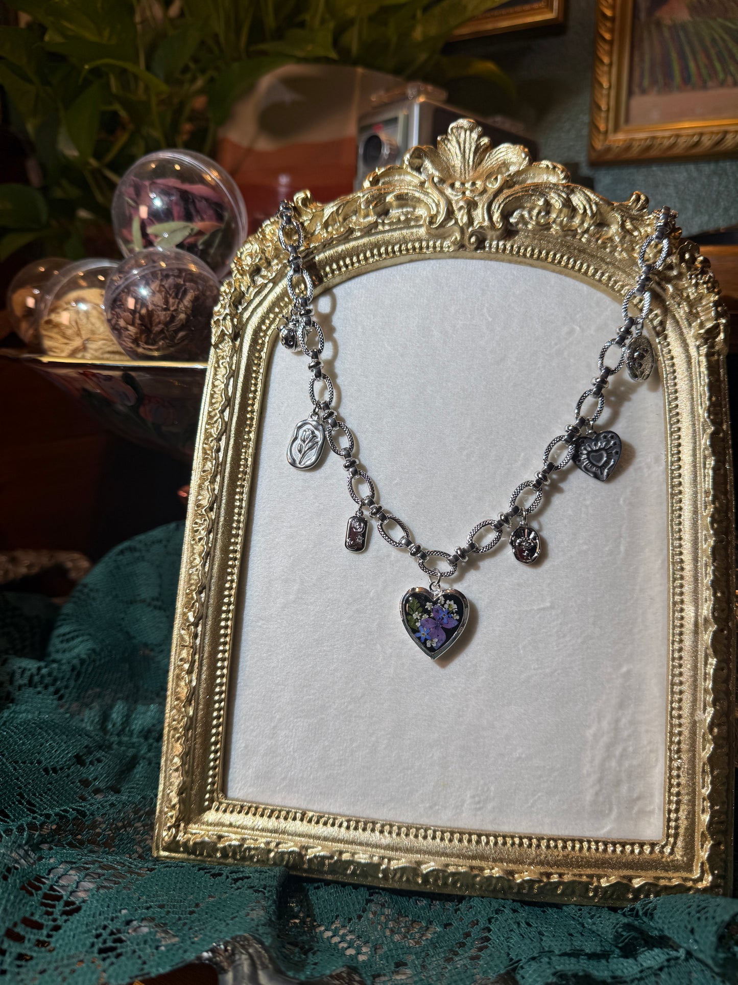 Silver locket charm necklace (c)