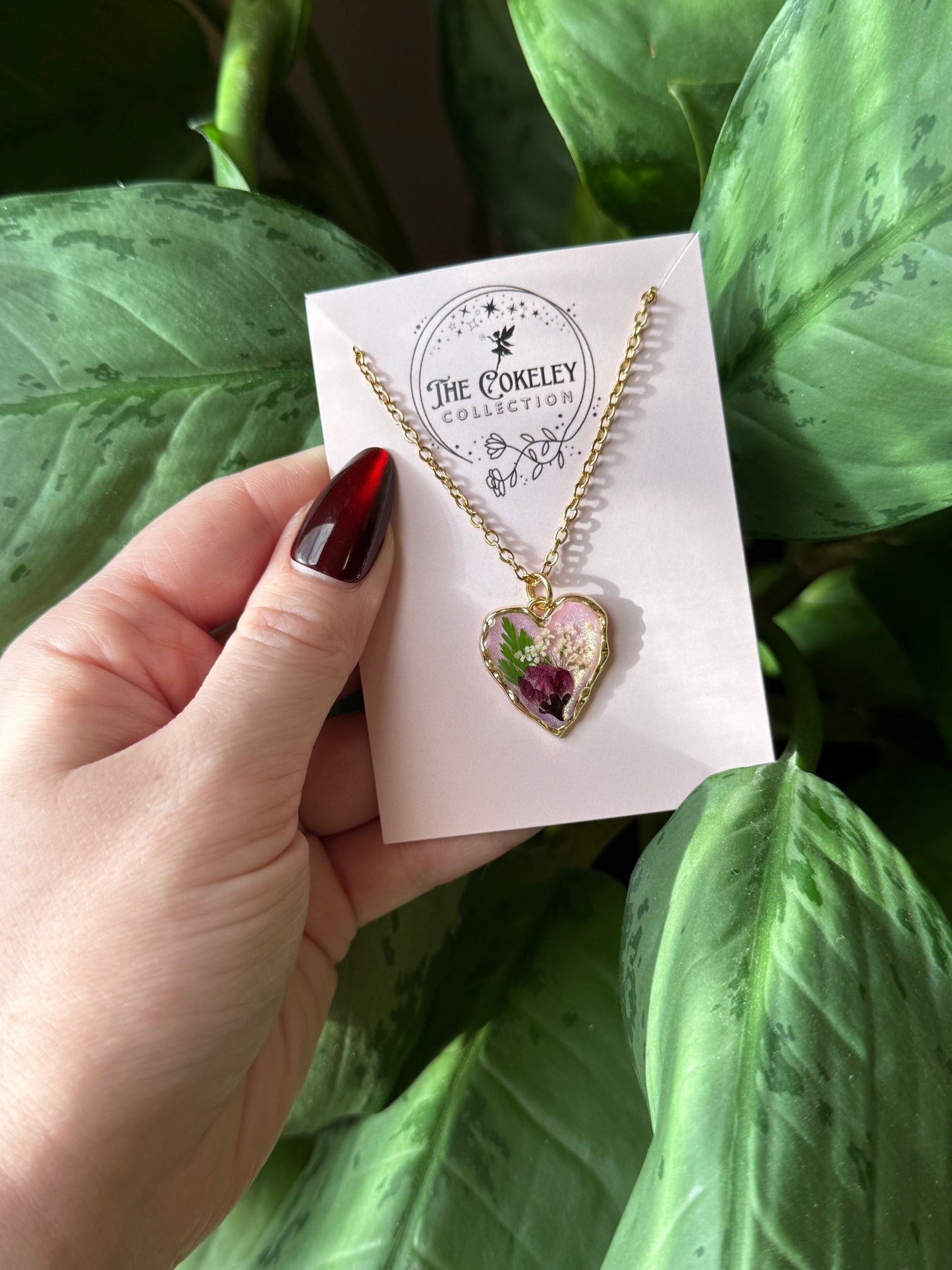 Pressed rose heart necklace