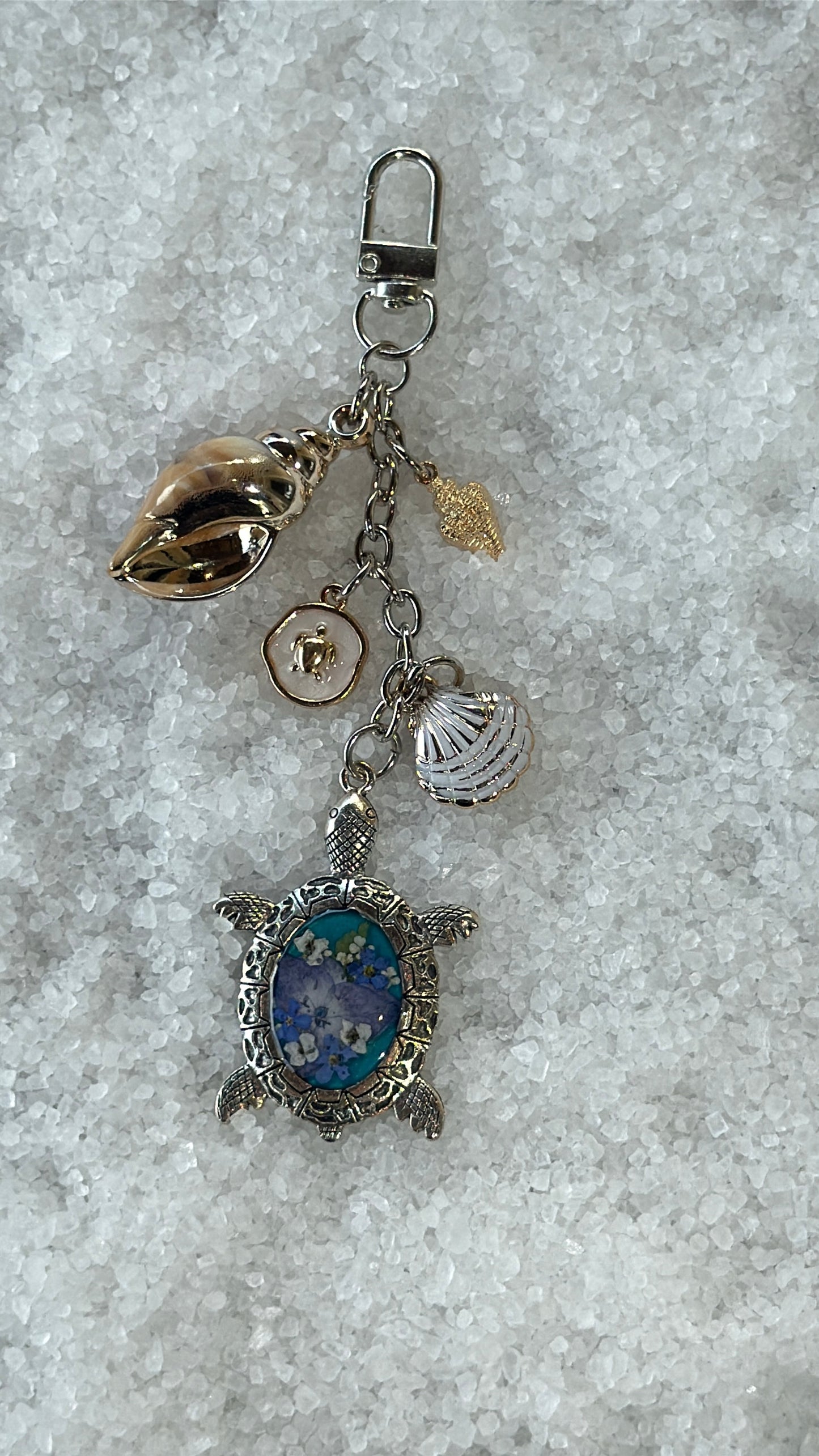 Pressed flower turtle bag charm #6