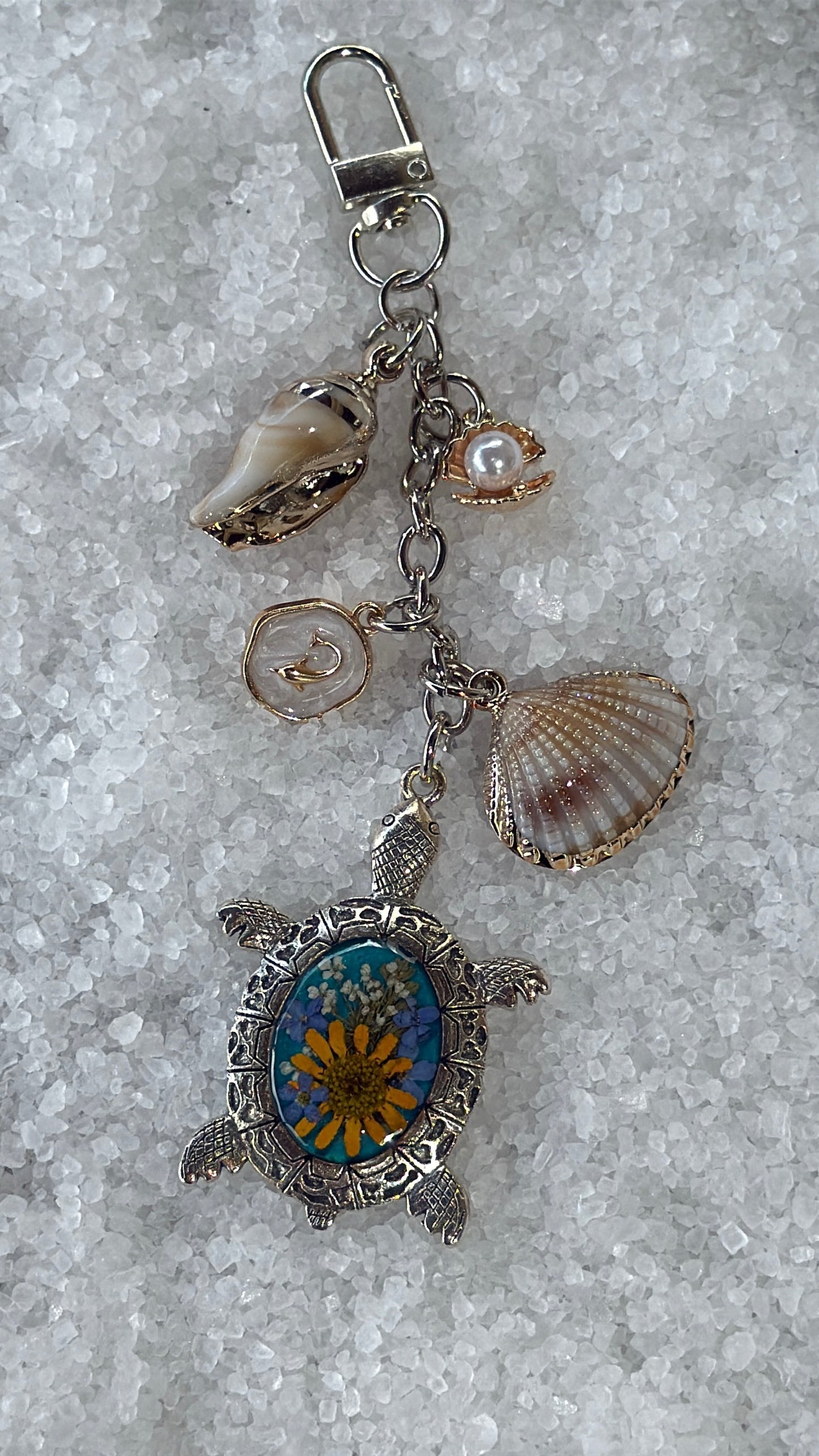Pressed flower turtle bag charm #4
