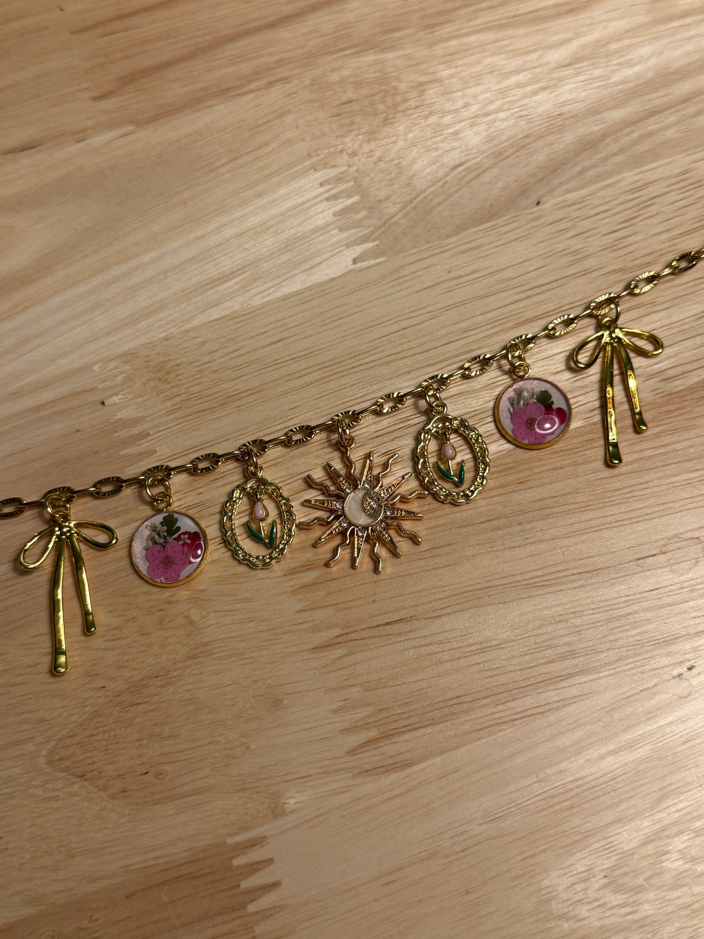 Pink forget me not charm necklace (#4)
