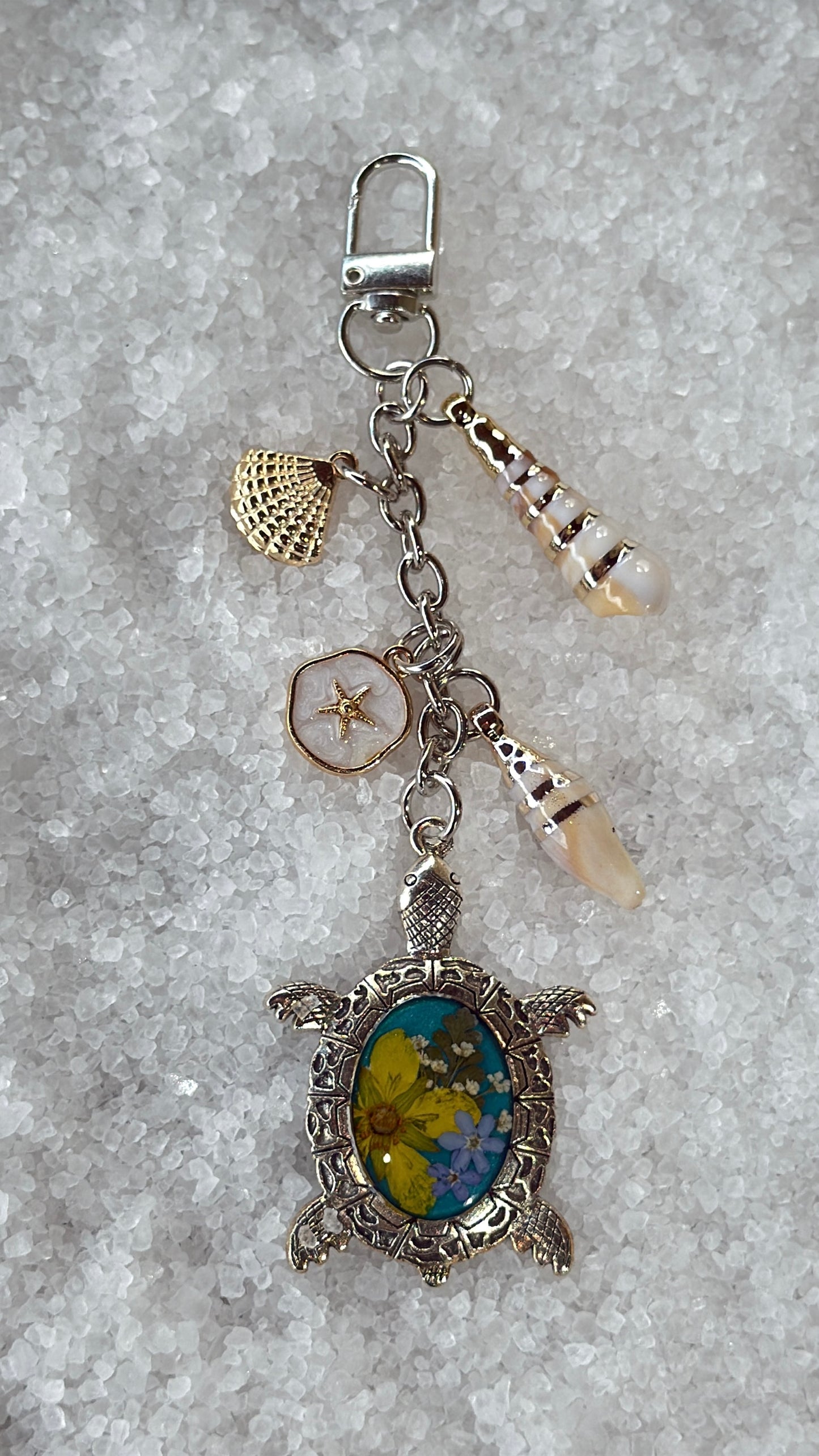 Pressed flower turtle bag charm #2