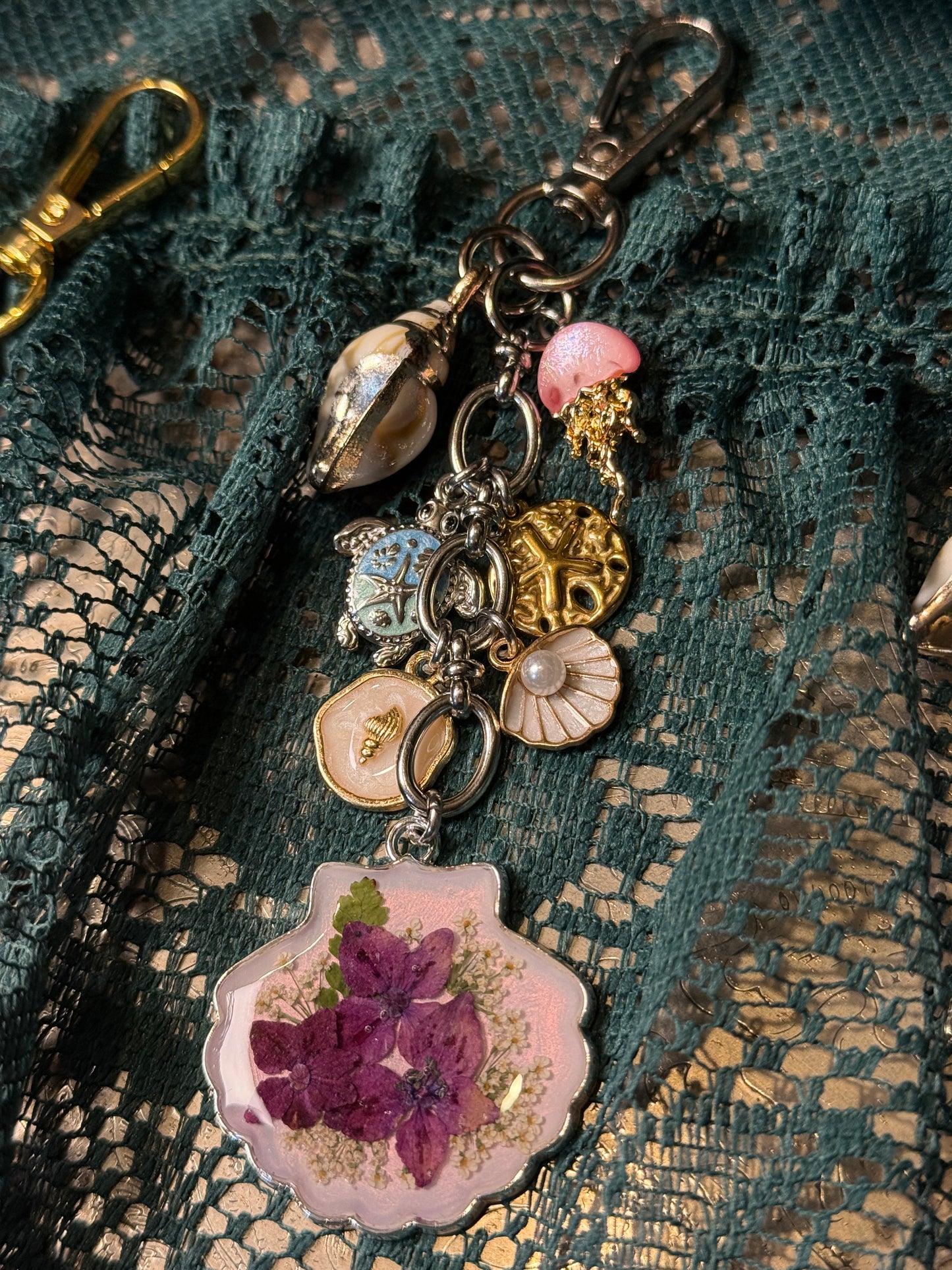 Silver shell bag charm