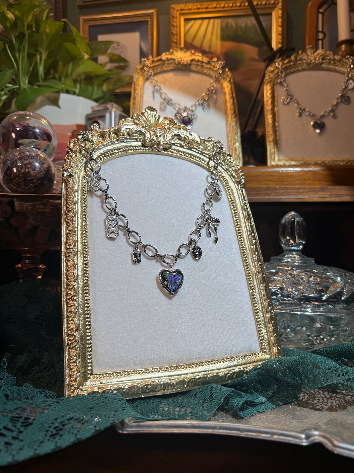 Silver locket charm necklace (b)