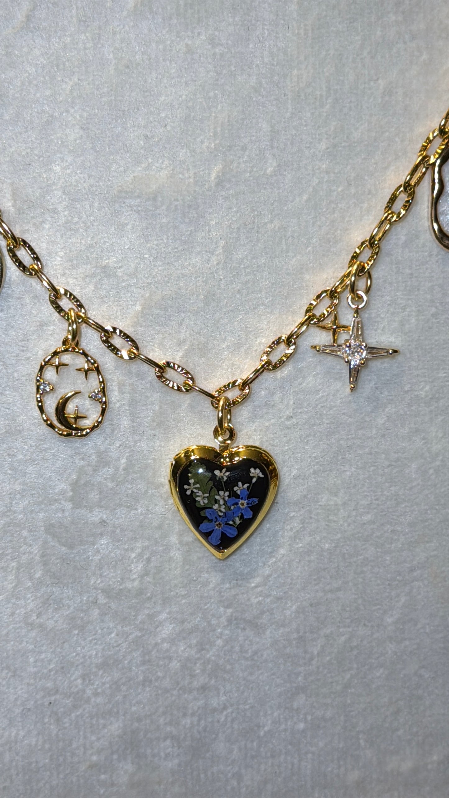Forget me not locket charm necklace #4