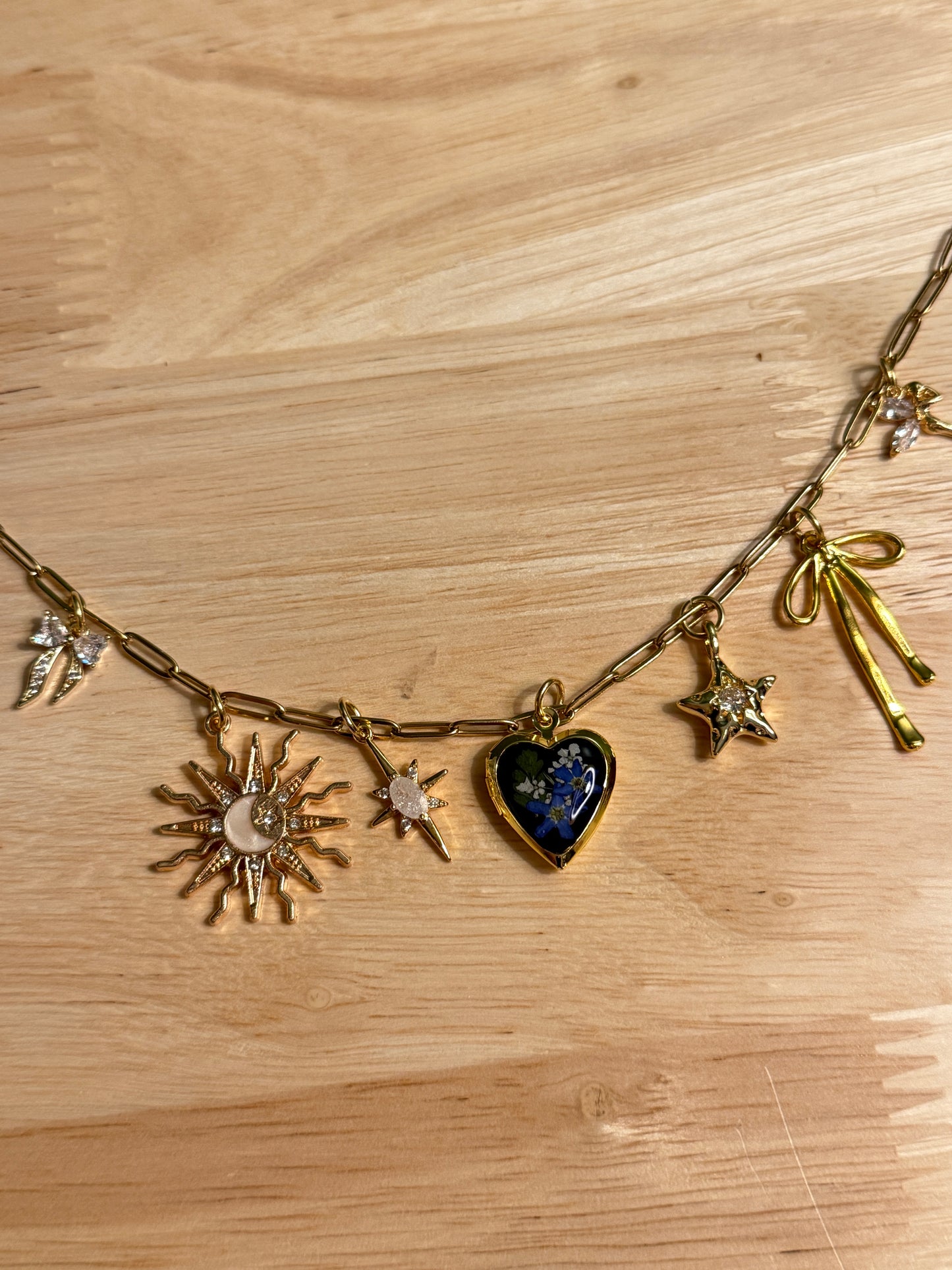 Forget me not locket charm necklace (#5)