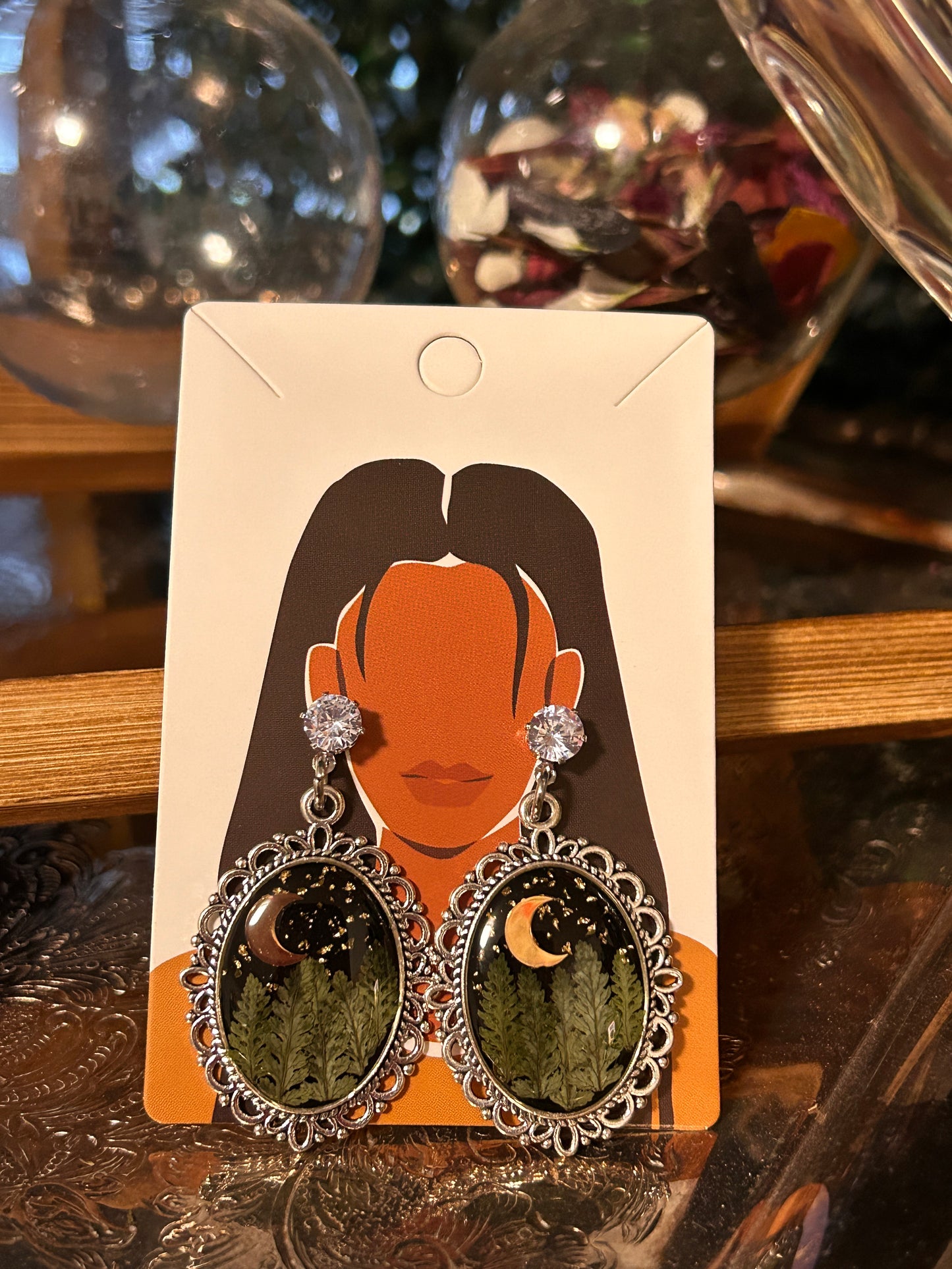 Silver forest night earrings