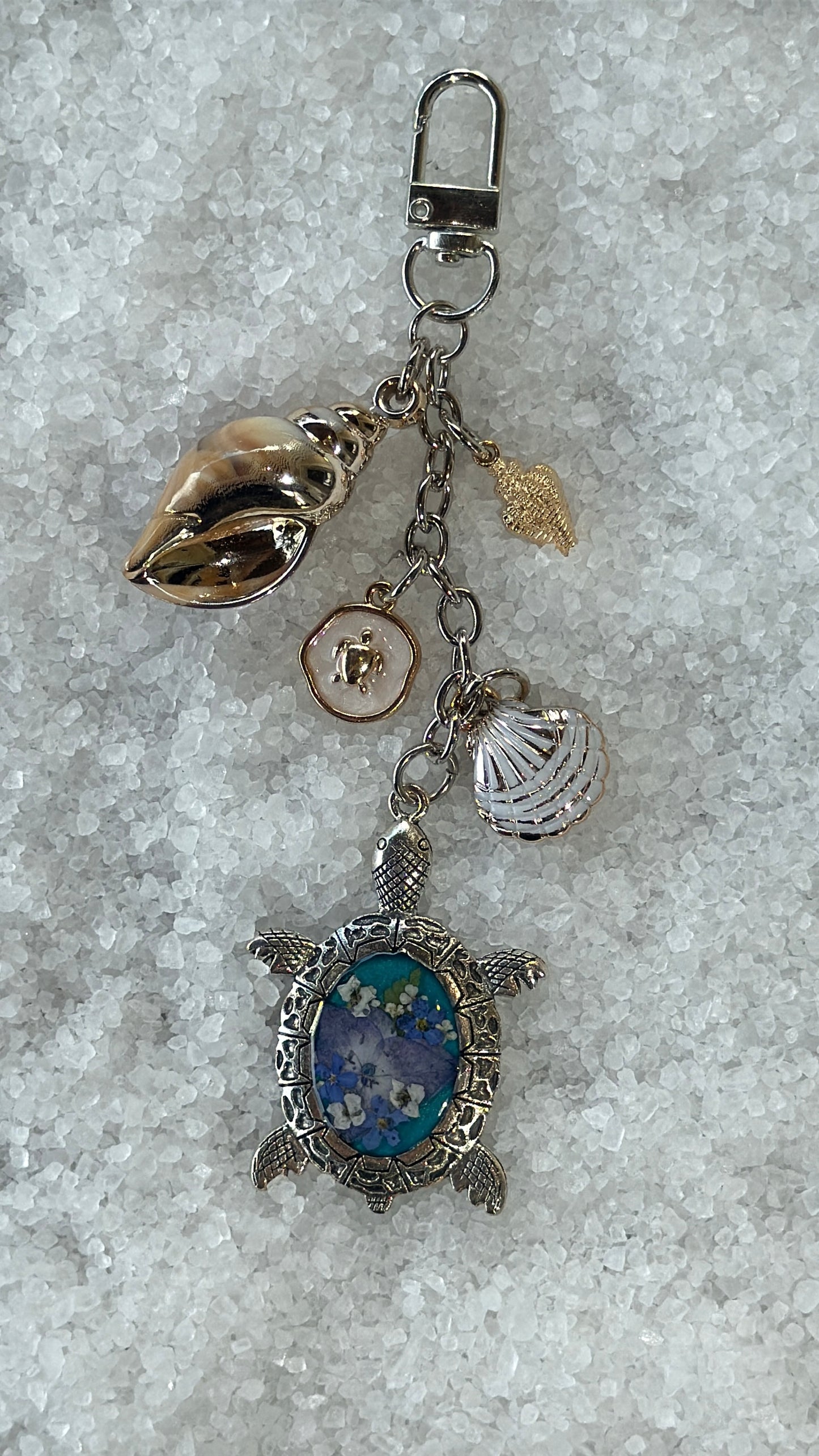 Pressed flower turtle bag charm #6