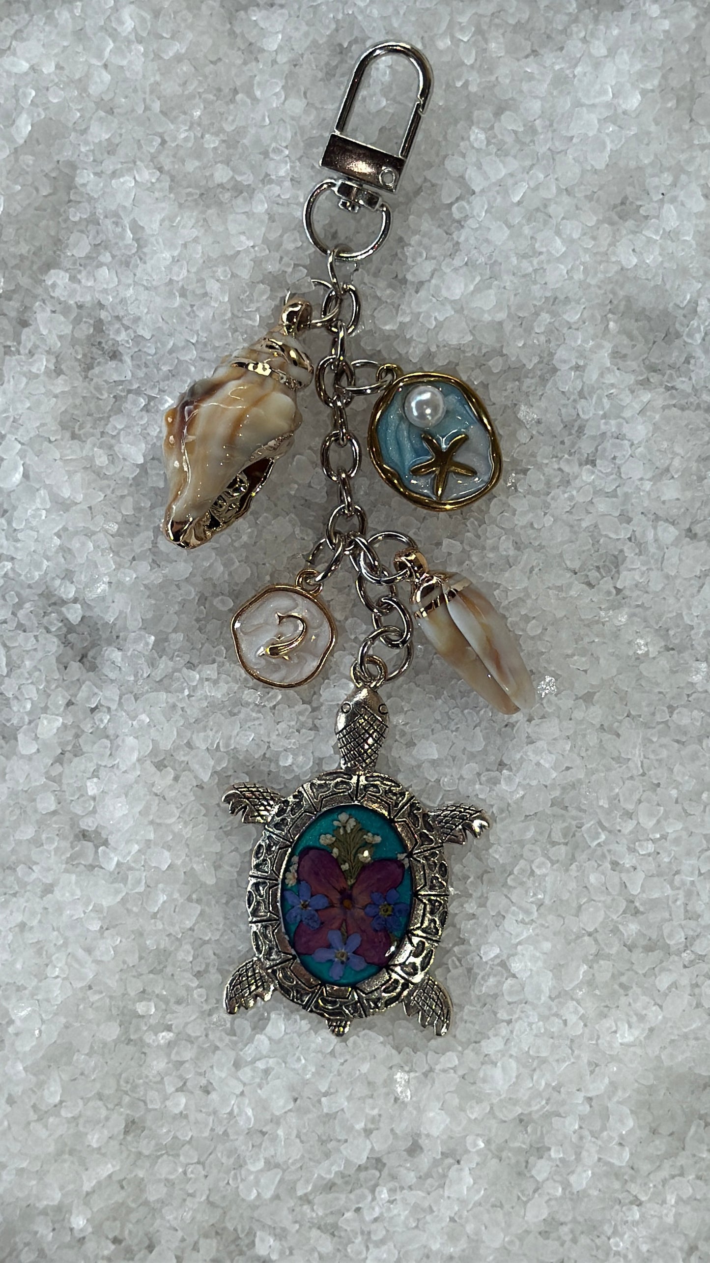 Pressed flower turtle bag charm #7