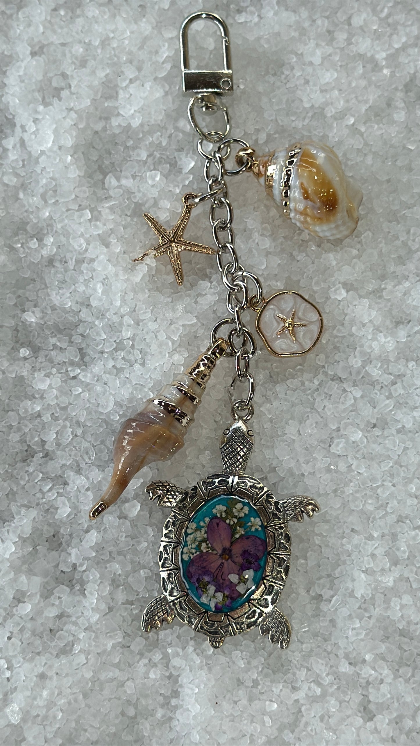 Pressed flower turtle bag charm #3