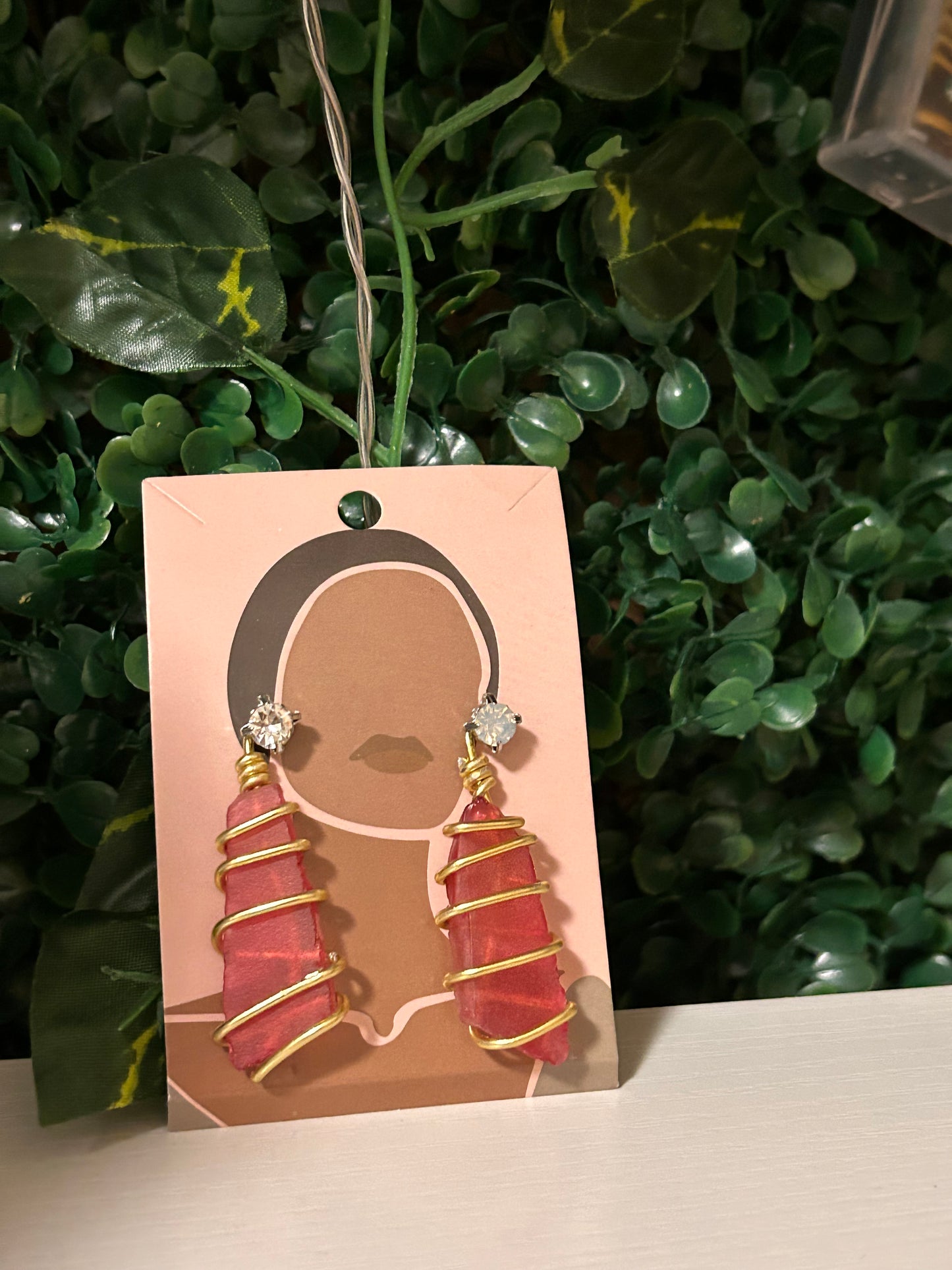 Red Sea glass wrapped earrings