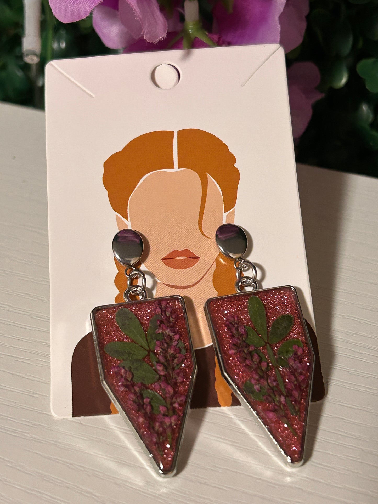 Pink glitter shield earrings